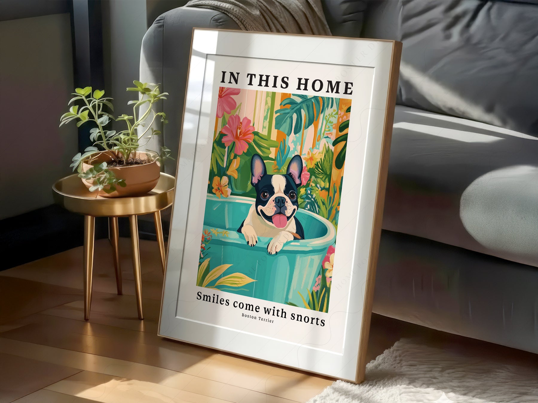 Close-up of Boston Terrier Wall archival print on Premium Matte Paper