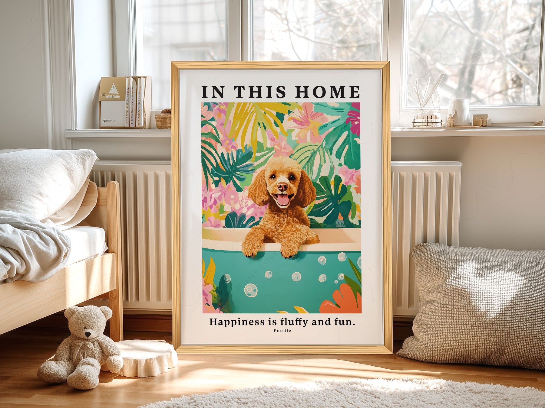 Poodle Wall print styled in a mid-century modern dining room