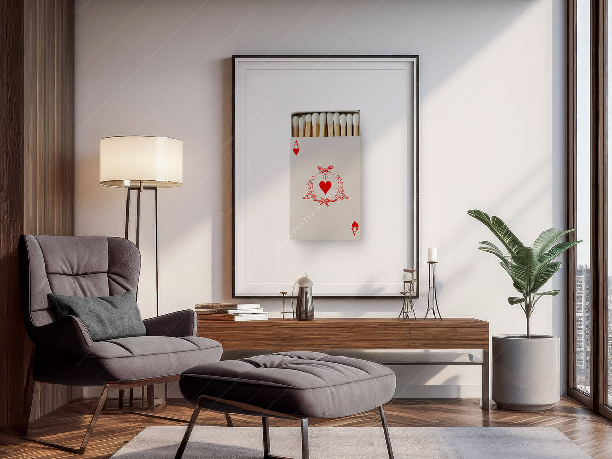 Ace of hearts, Retro wall art, Matchbox print