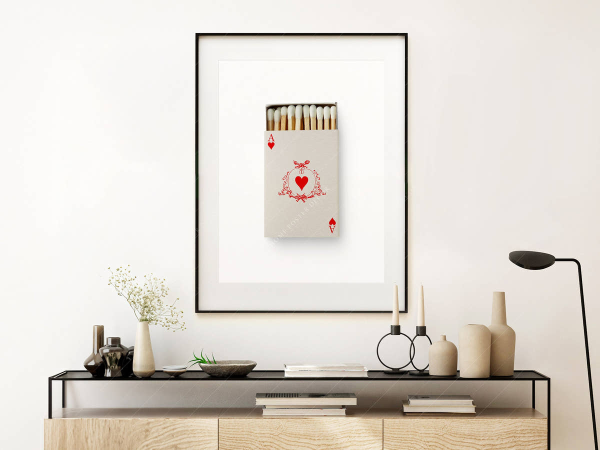 Ace of hearts, Retro wall art, Matchbox print