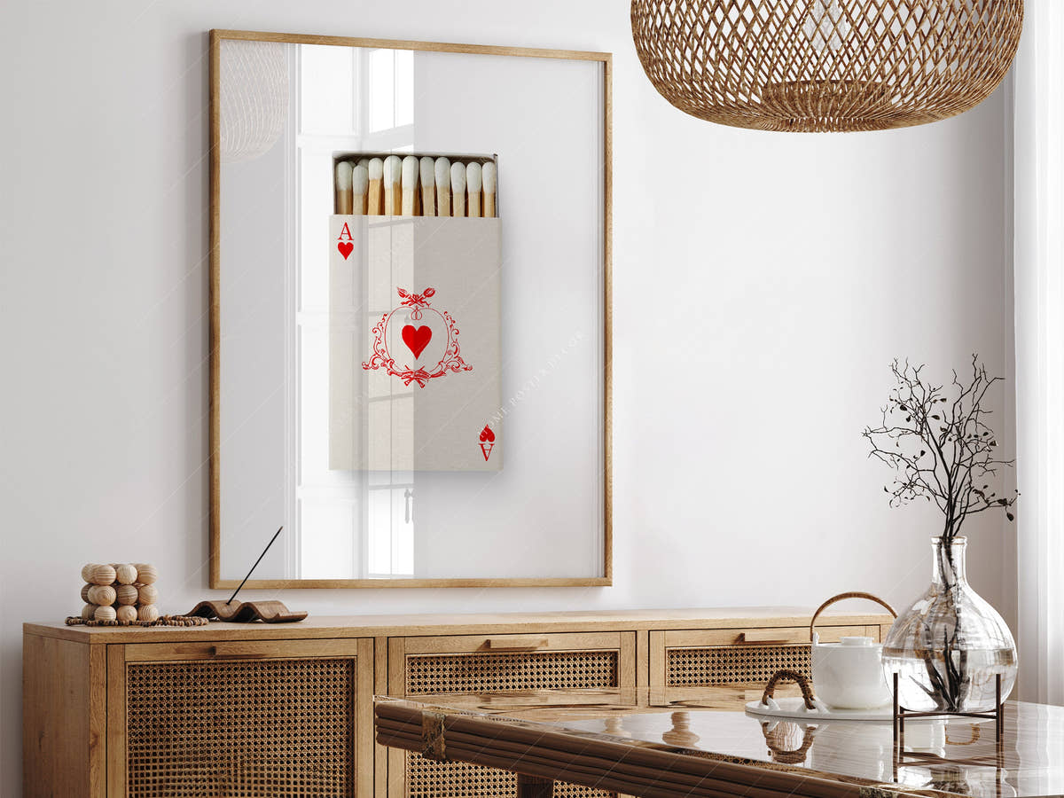 Ace of hearts, Retro wall art, Matchbox print