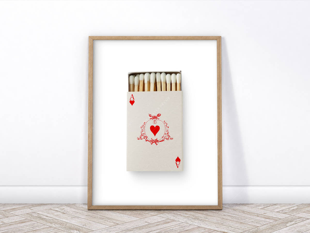 Ace of hearts, Retro wall art, Matchbox print