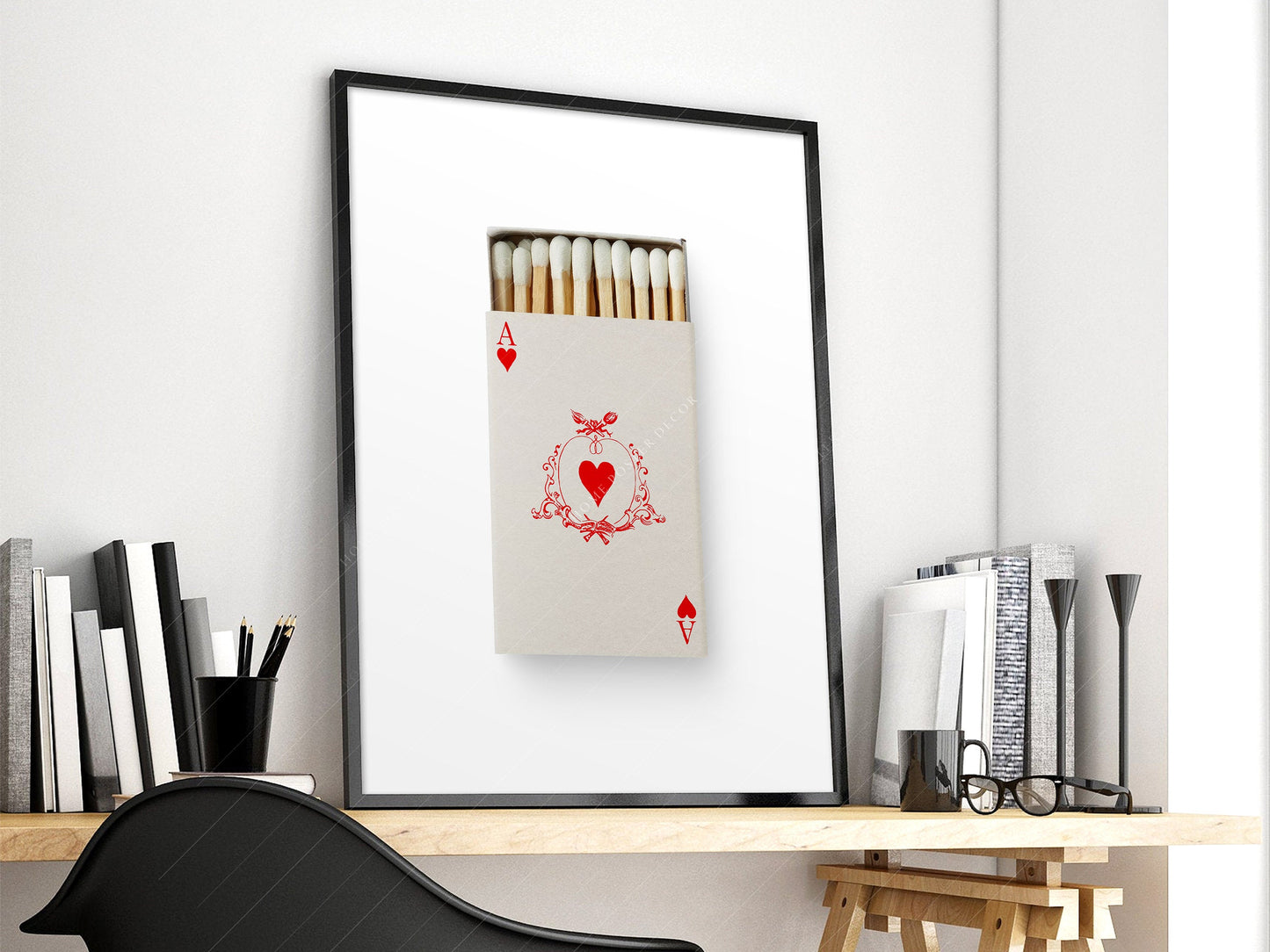 Ace of hearts, Retro wall art, Matchbox print