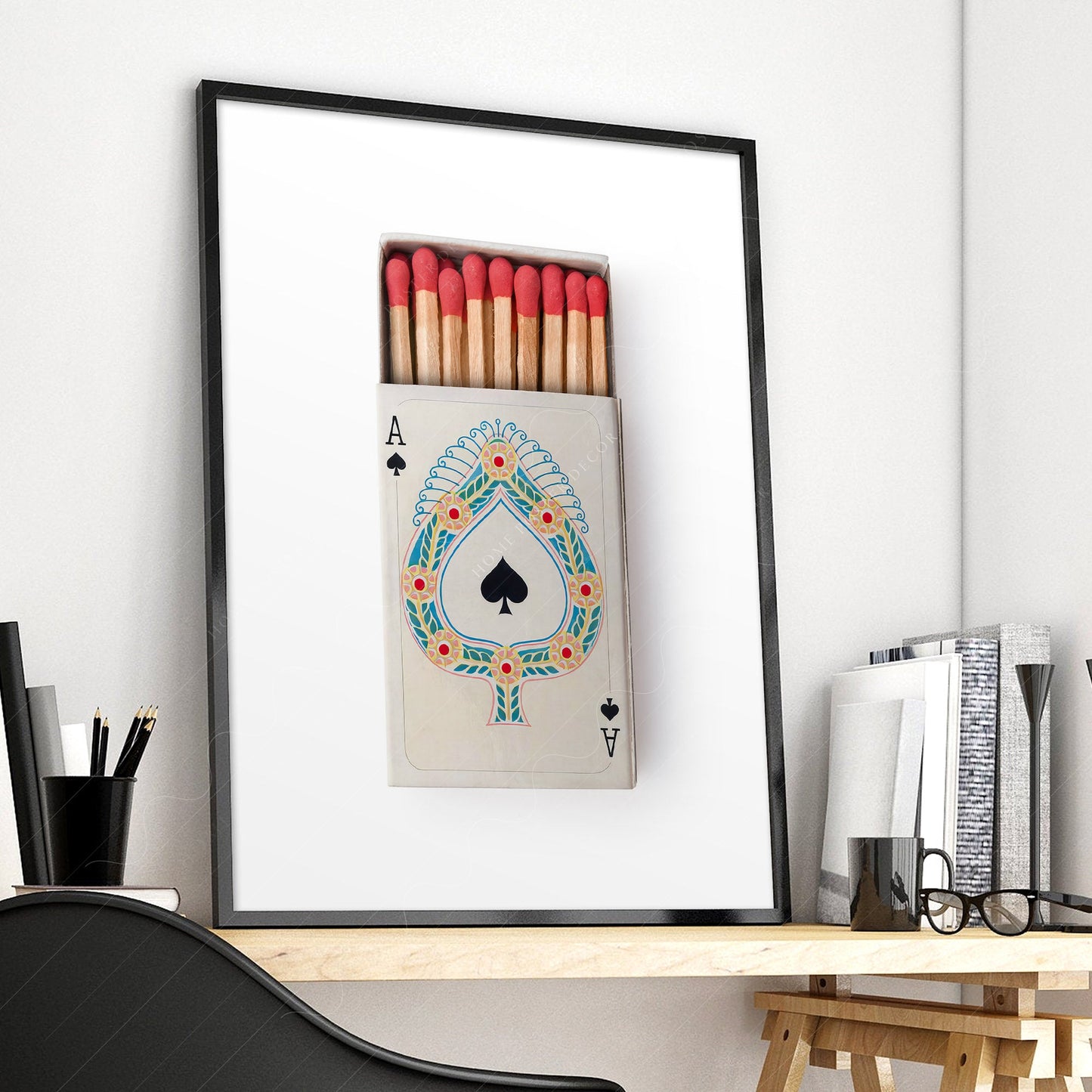 Ace of spades poster, Playing cards print, Retro wall art, Matchbox photography