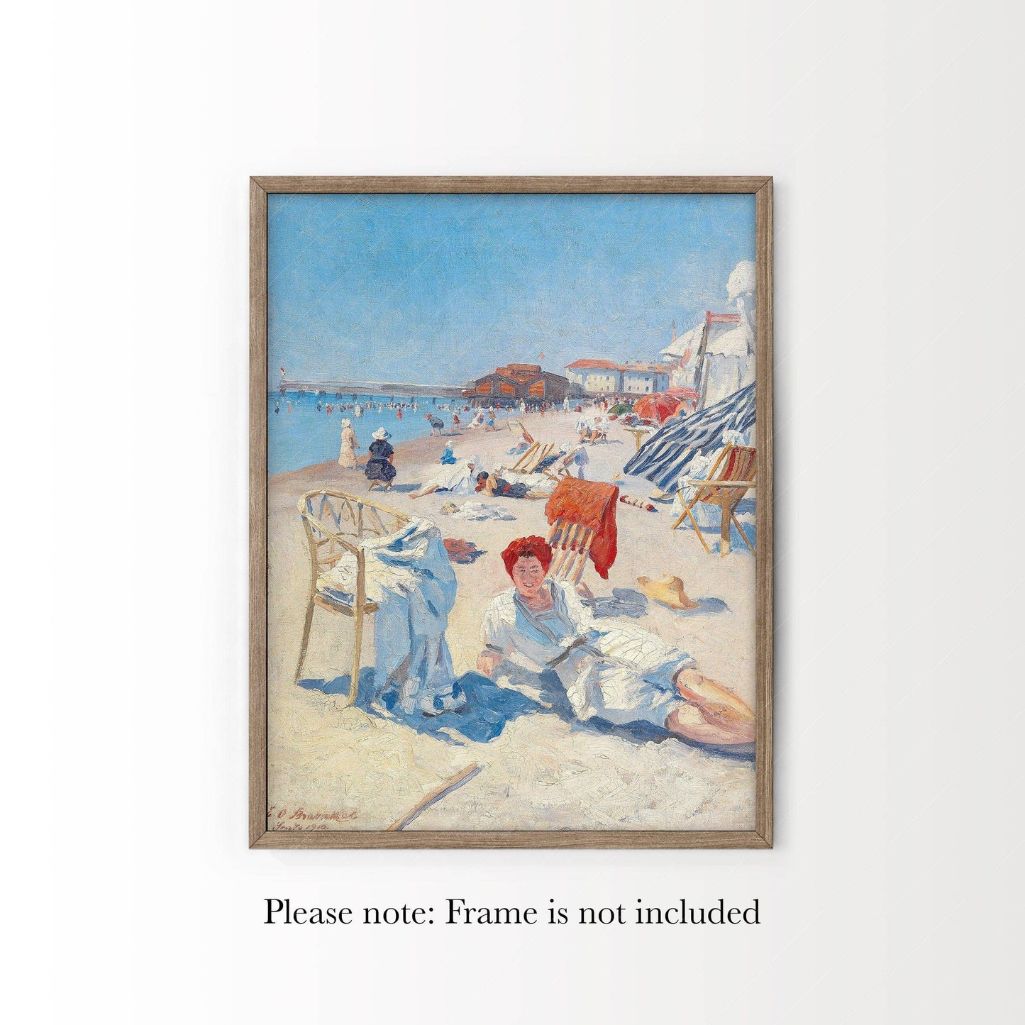 Antique Summer Art, Beach Wall Decor, St. Tropez, French Riviera Painting