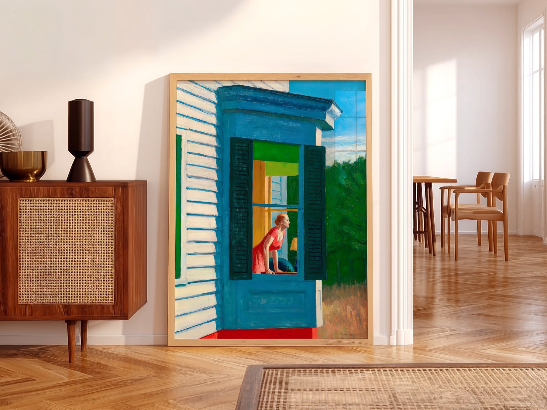 Edward Hopper Cape Cod Morning wall art print displayed in a bright modern living room