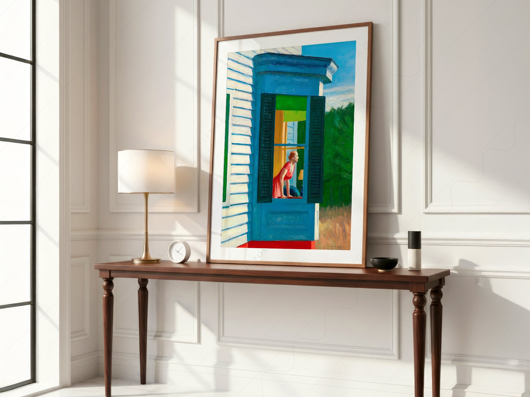 Edward Hopper wall art in a cozy home study or reading room