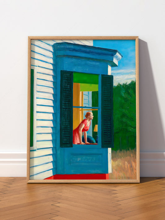 Edward Hopper Cape Cod Morning wall art print displayed in a bright modern living room