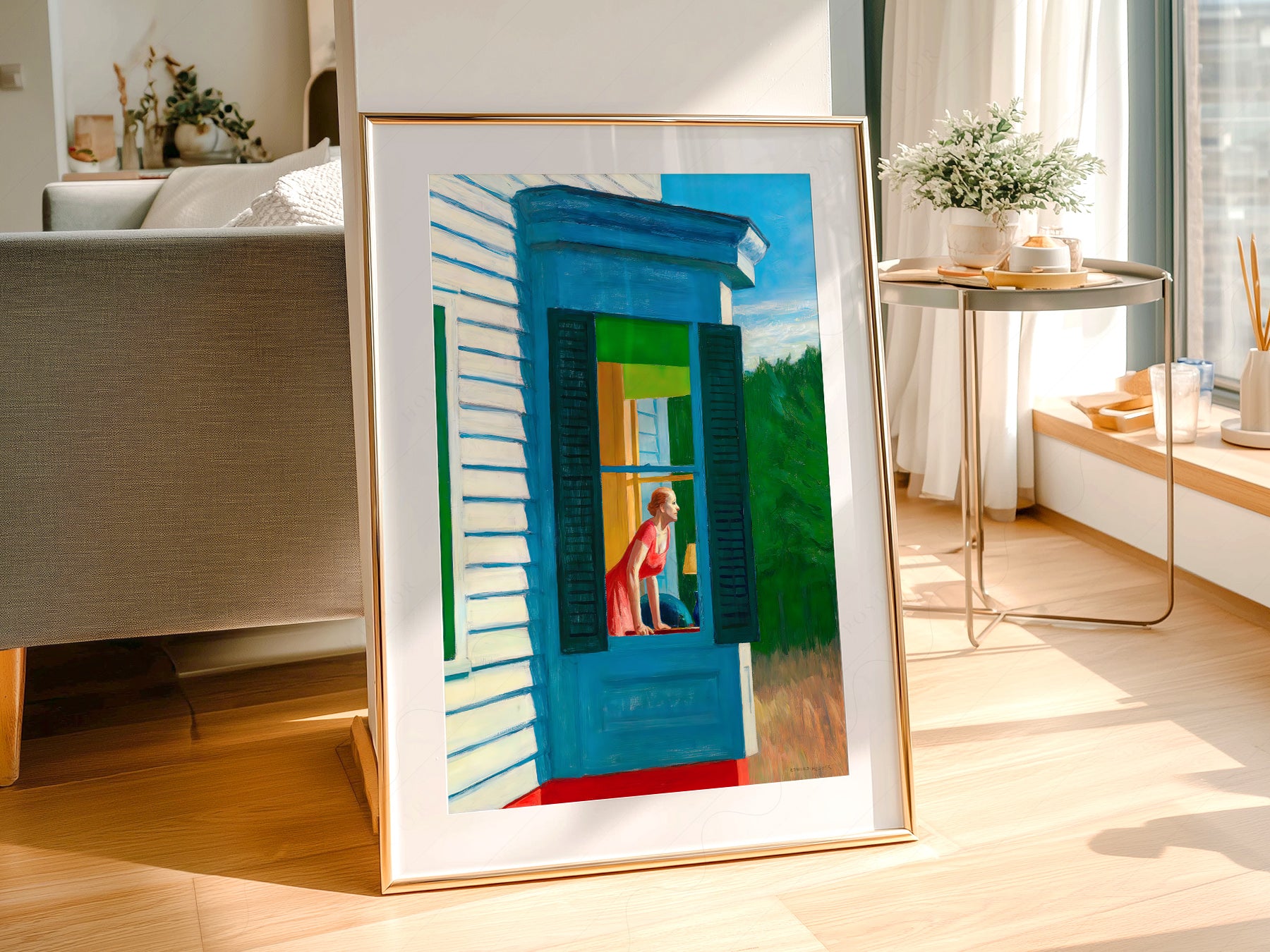 Edward Hopper Cape Cod Morning in a light-filled Japandi-inspired living space