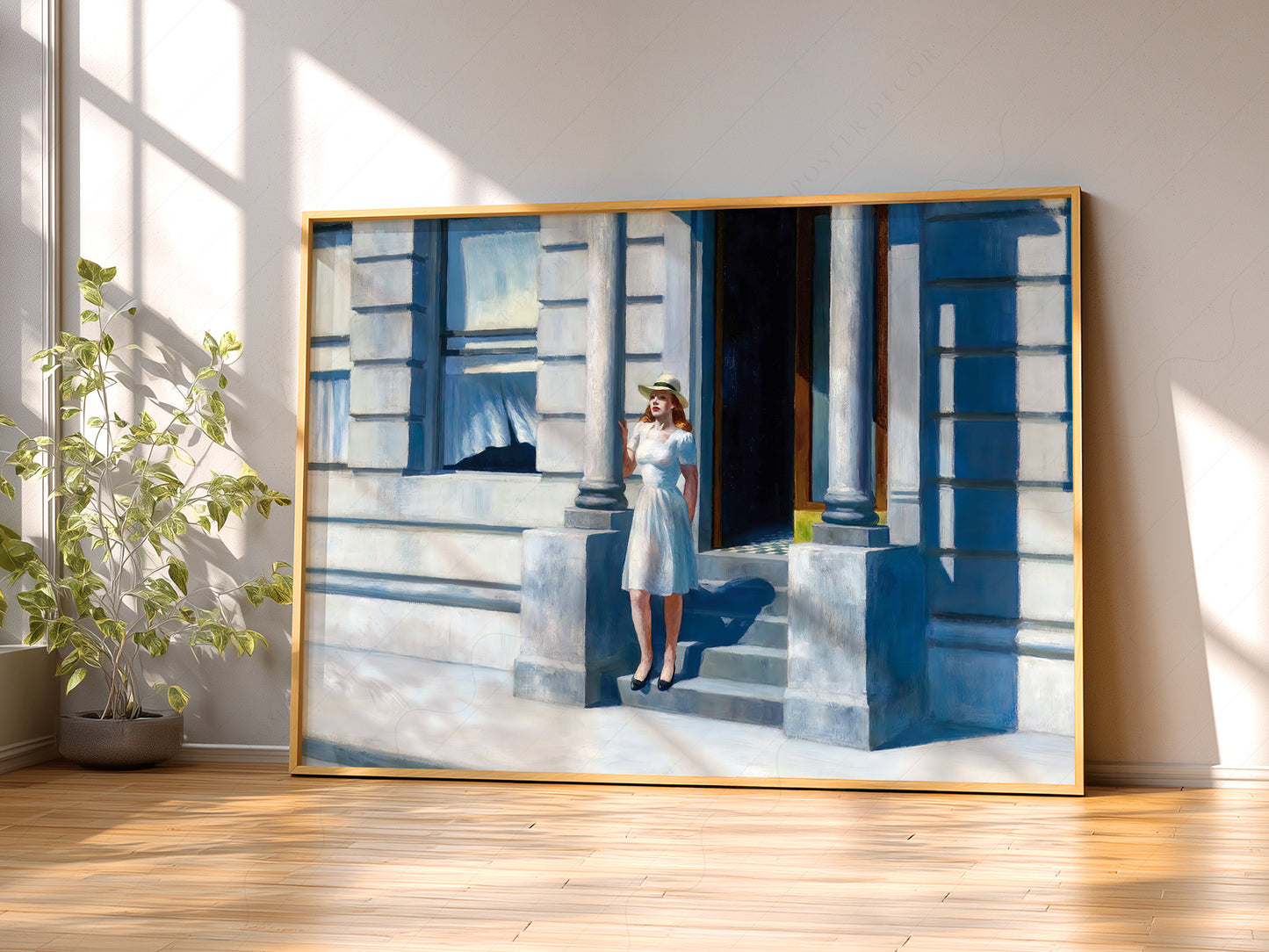 Edward Hopper wall art in a cozy home study or reading room