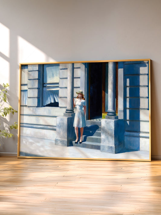 Edward Hopper Summertime wall art print displayed in a bright modern living room