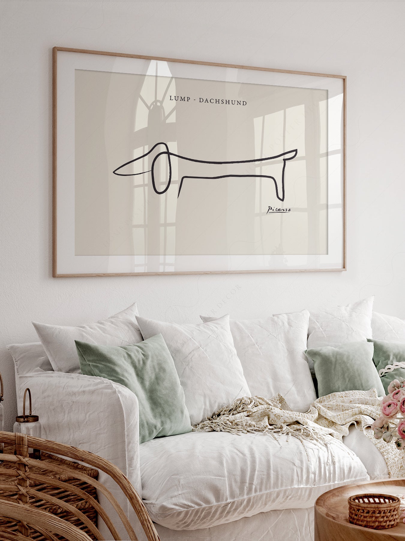 Pablo Picasso art print styled in a Scandinavian bedroom