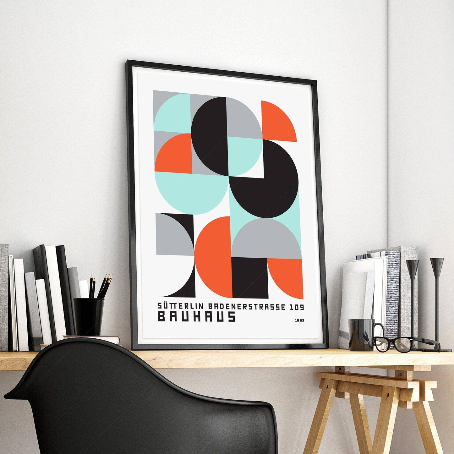 Bauhaus Poster, Mid-Century Modern Wall Decor, Geometric Print