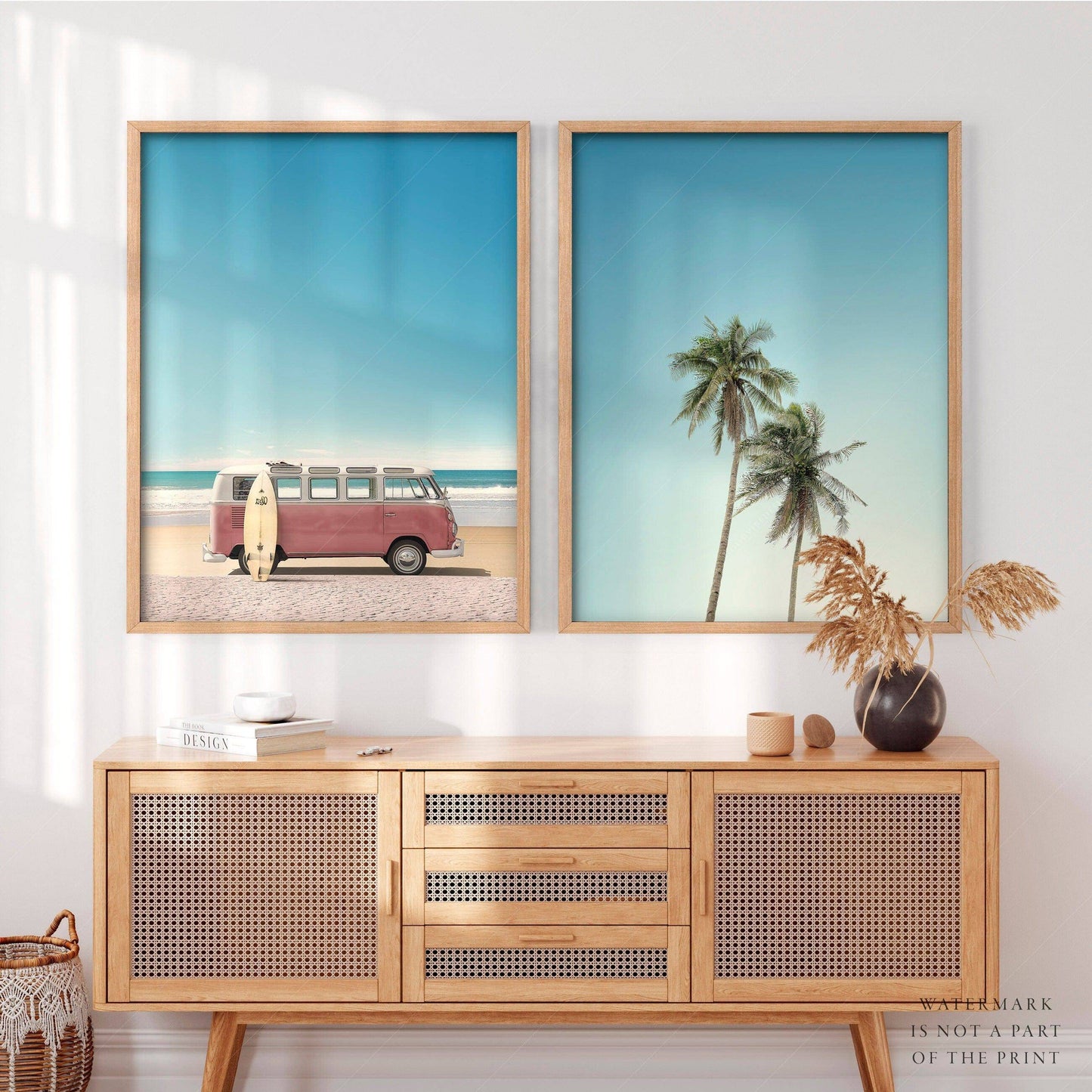 Beach Wall Art, Kombi Van Print, Set of 2 Coastal Prints, Palm trees photo