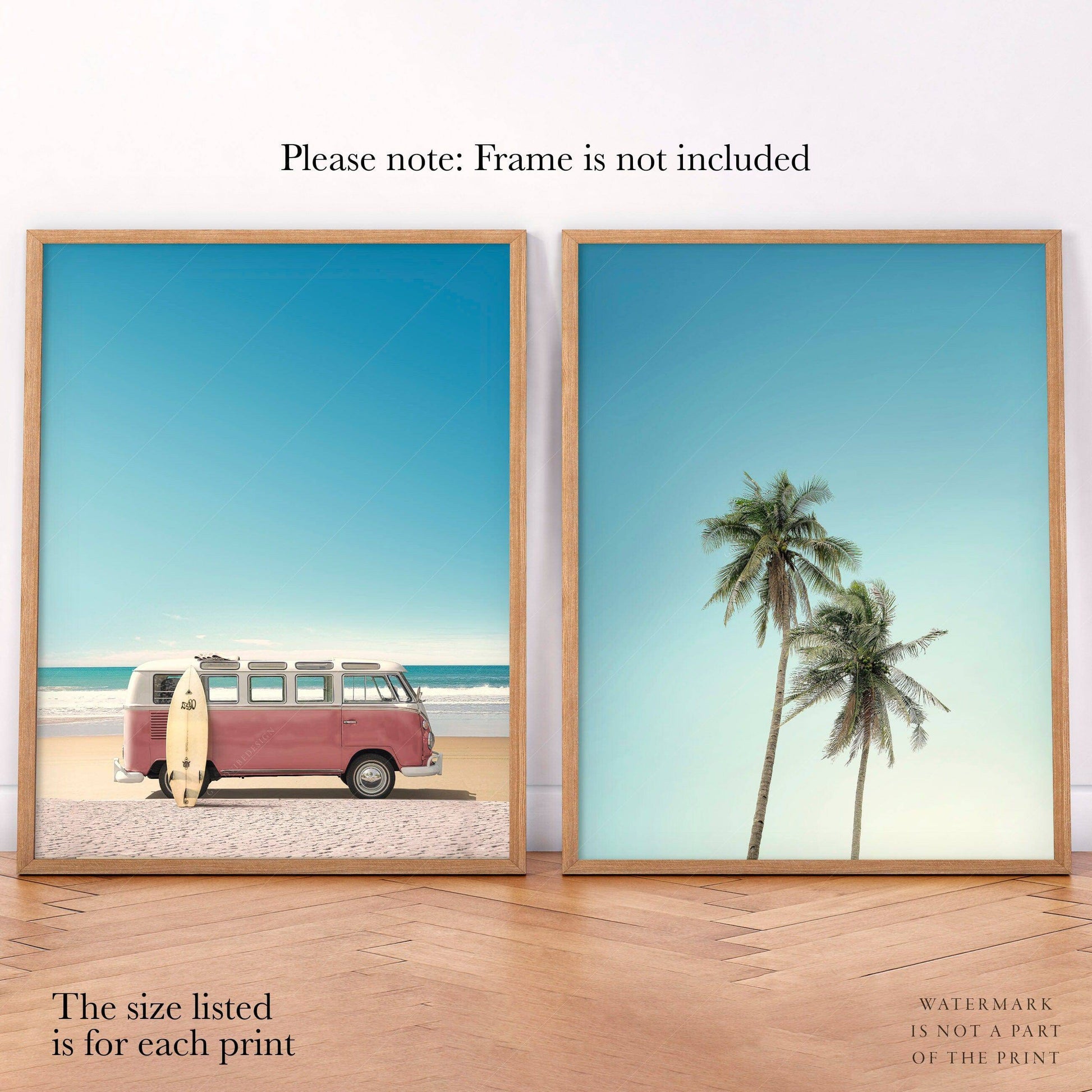 Beach Wall Art, Kombi Van Print, Set of 2 Coastal Prints, Palm trees photo