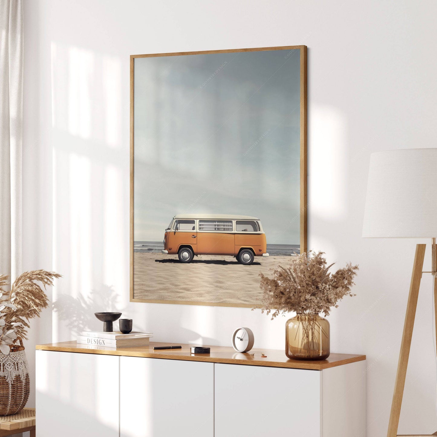 Beach Wall Art, Orange Van Print, Retro Wall Decor, Surf lover gift