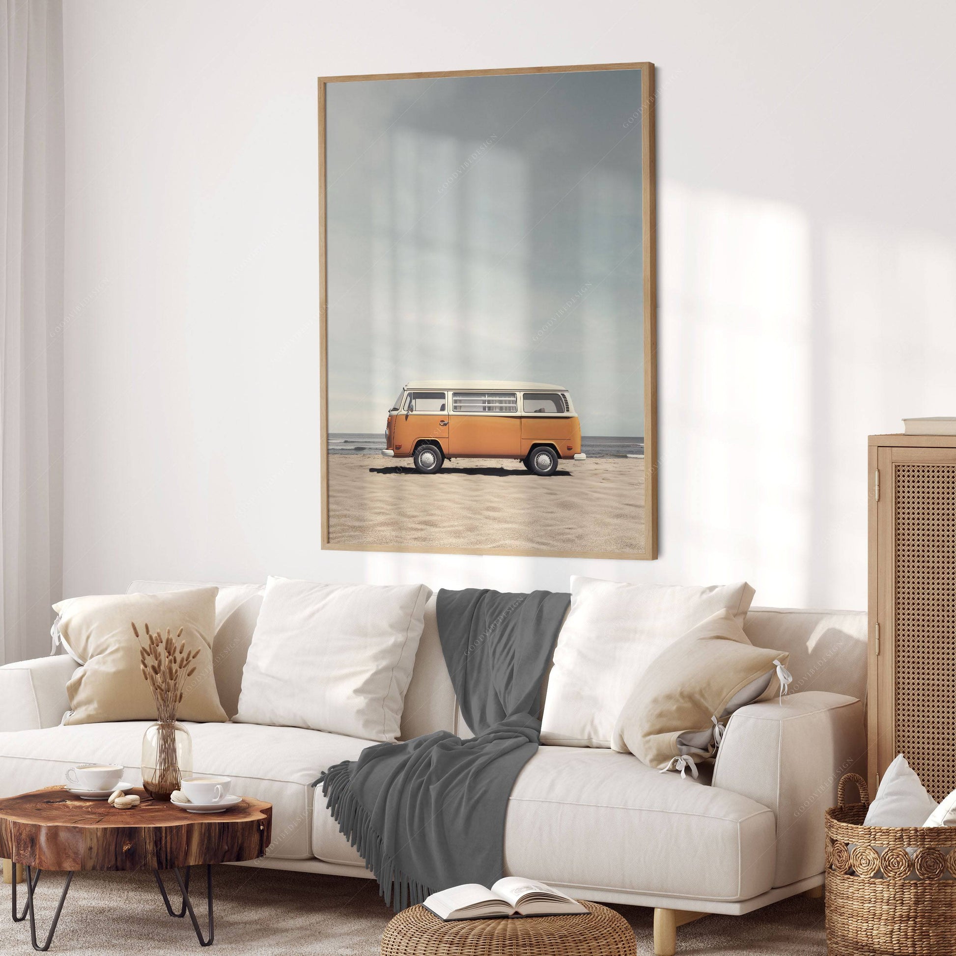 Beach Wall Art, Orange Van Print, Retro Wall Decor, Surf lover gift