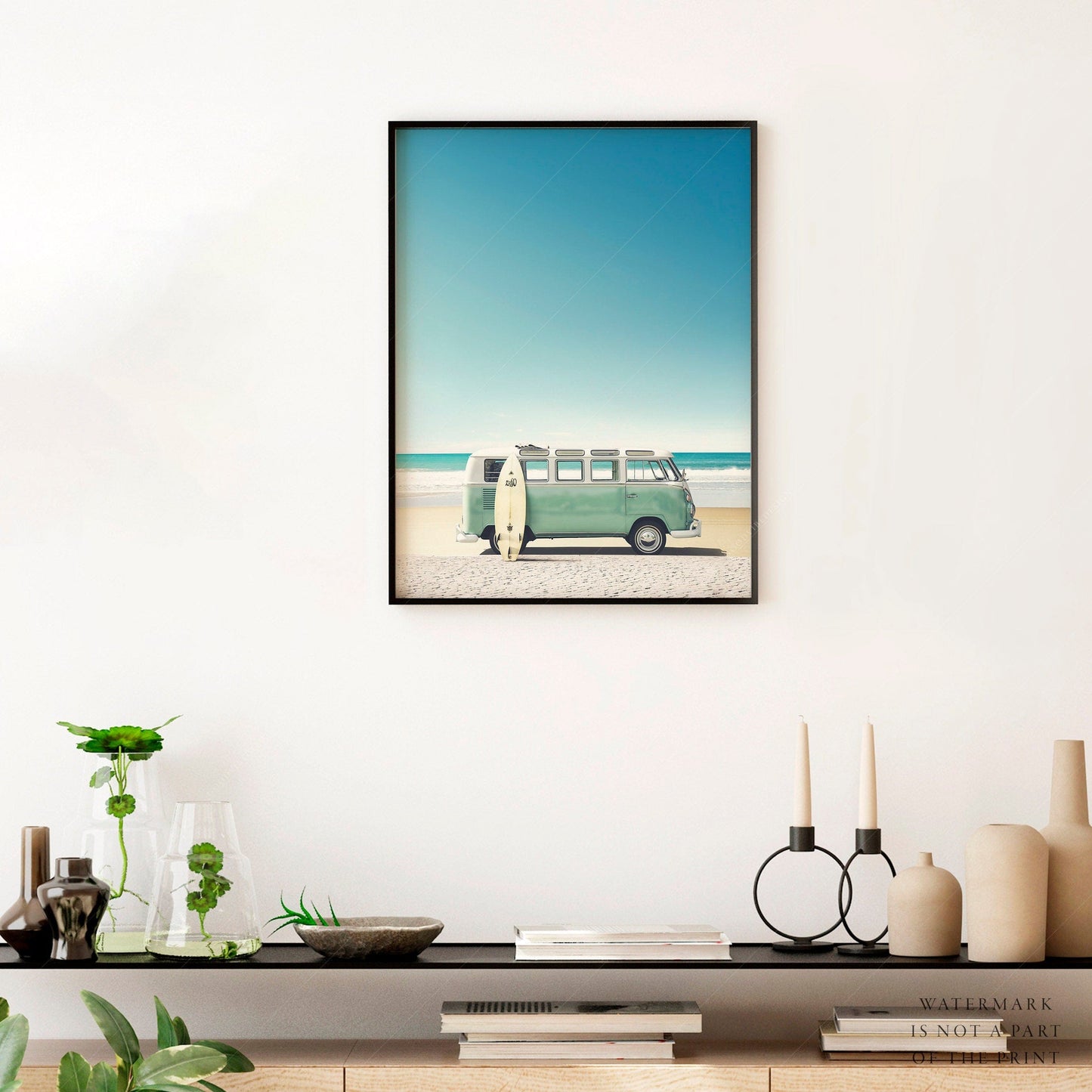 Beach Wall Art, Turquoise Kombi, Van Print, Retro Art