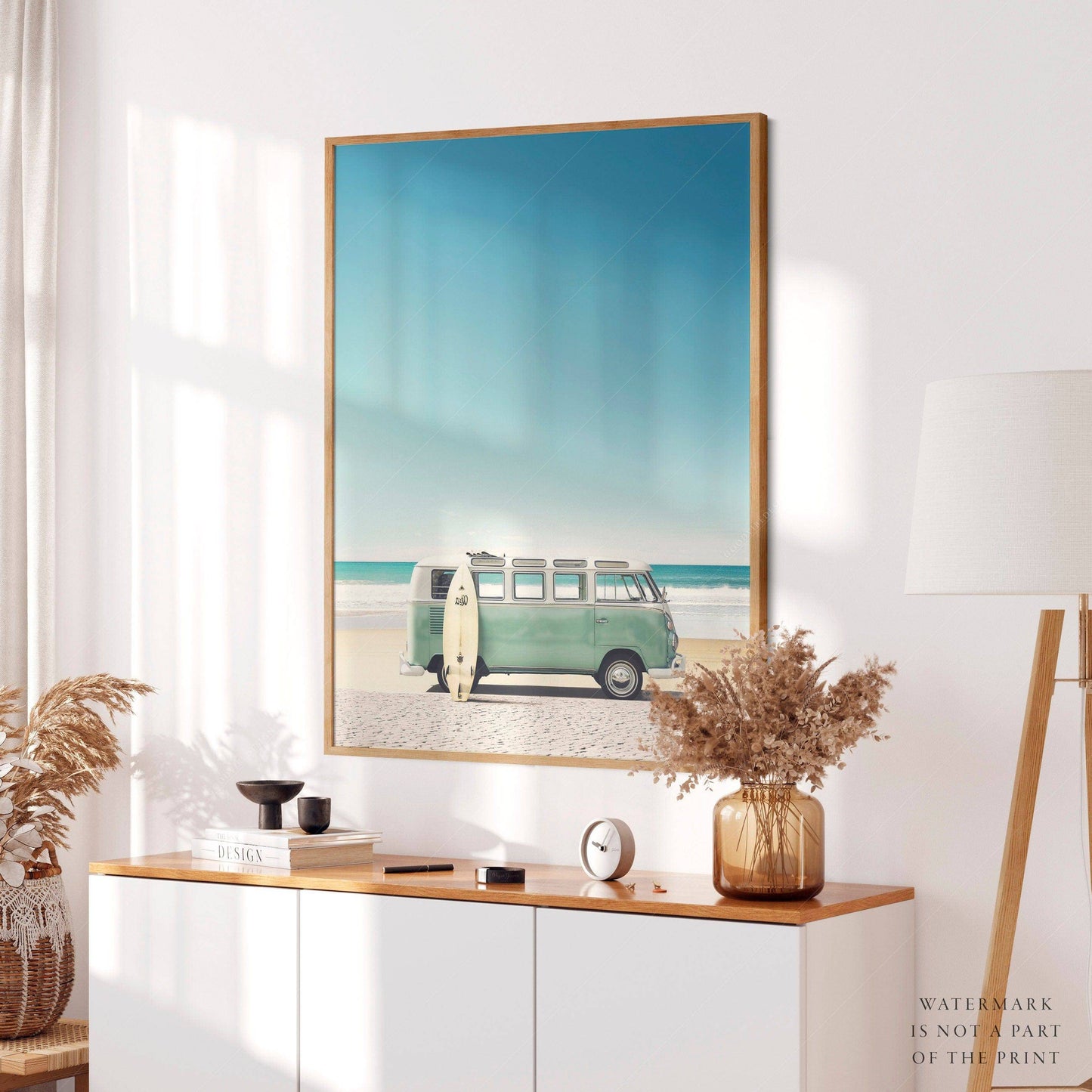 Beach Wall Art, Turquoise Kombi, Van Print, Retro Art