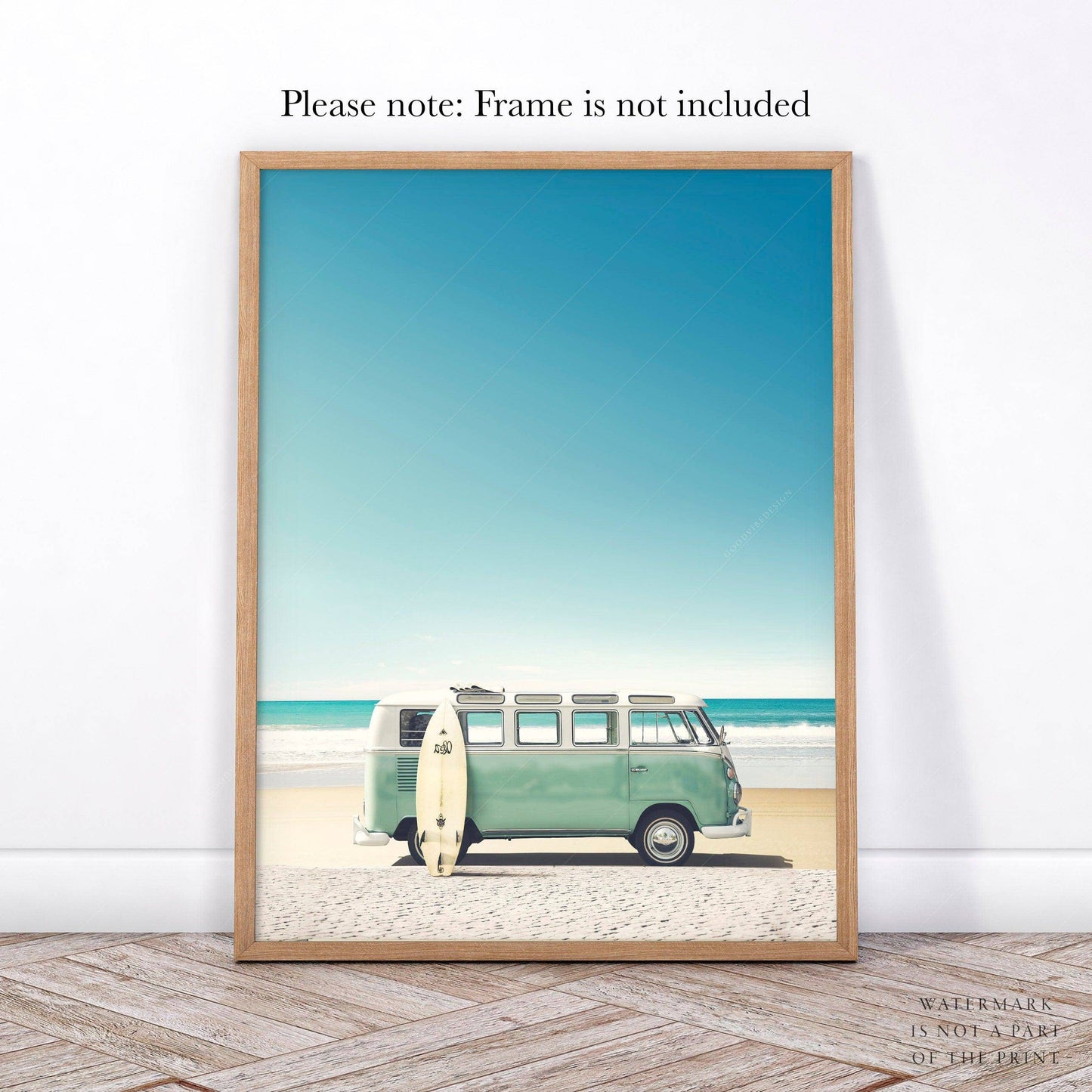 Beach Wall Art, Turquoise Kombi, Van Print, Retro Art