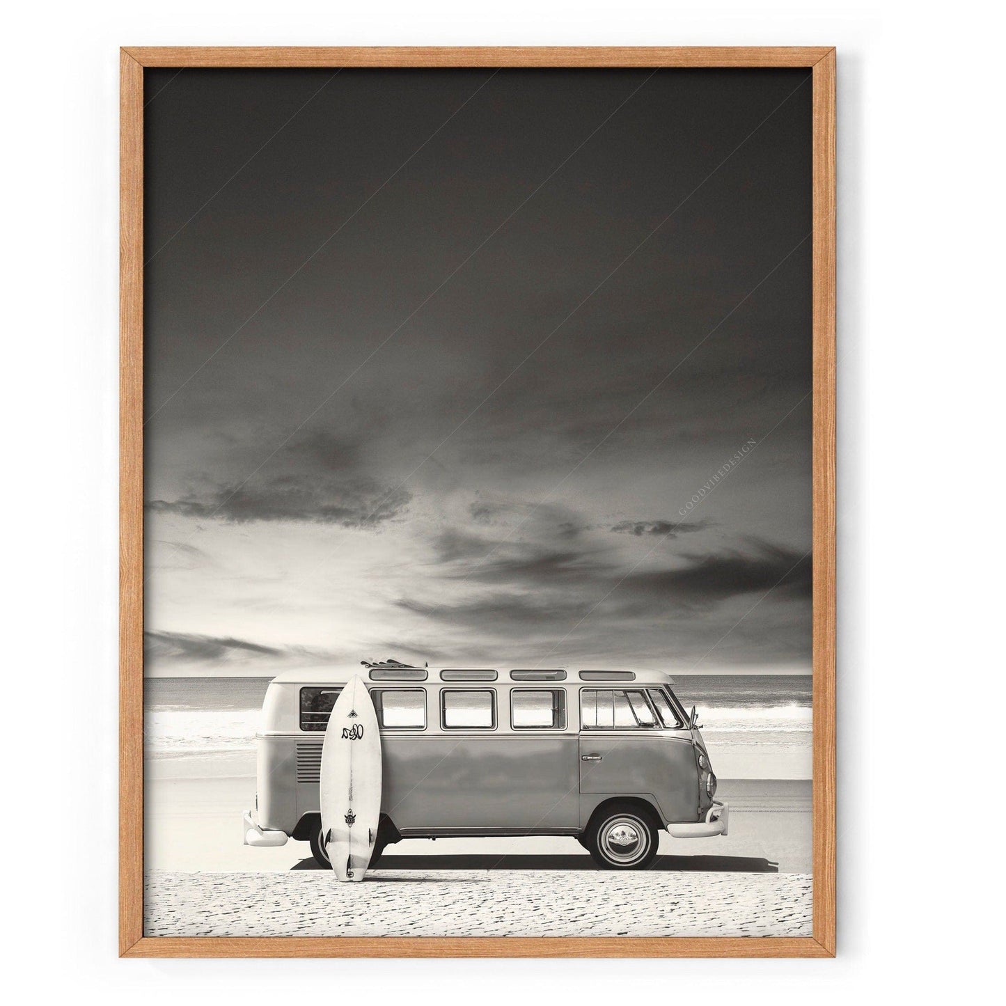 Black White Photo, Kombi Van Beach, Surf Print