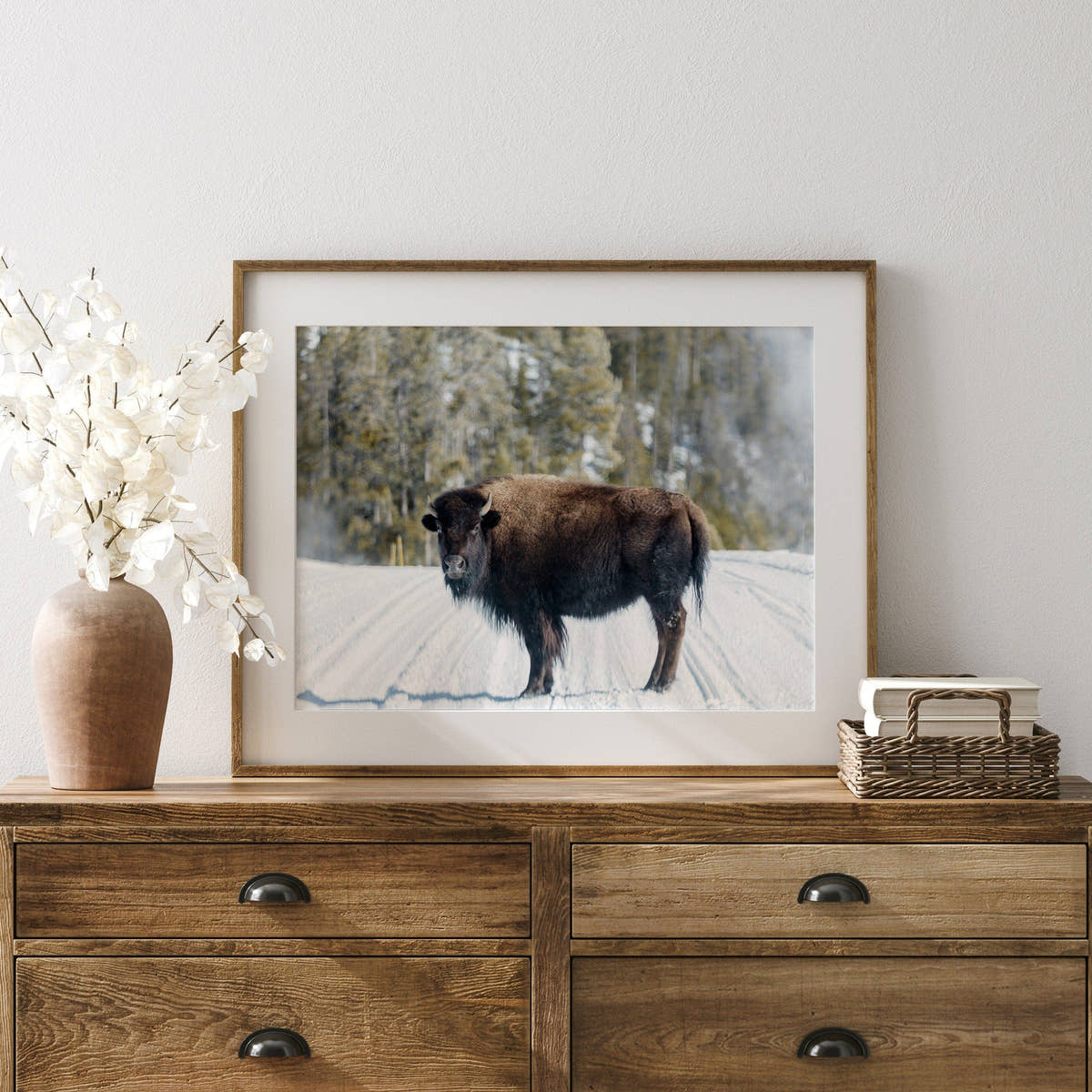 Buffalo Print, Bison Photography, Winter landscape Poster
