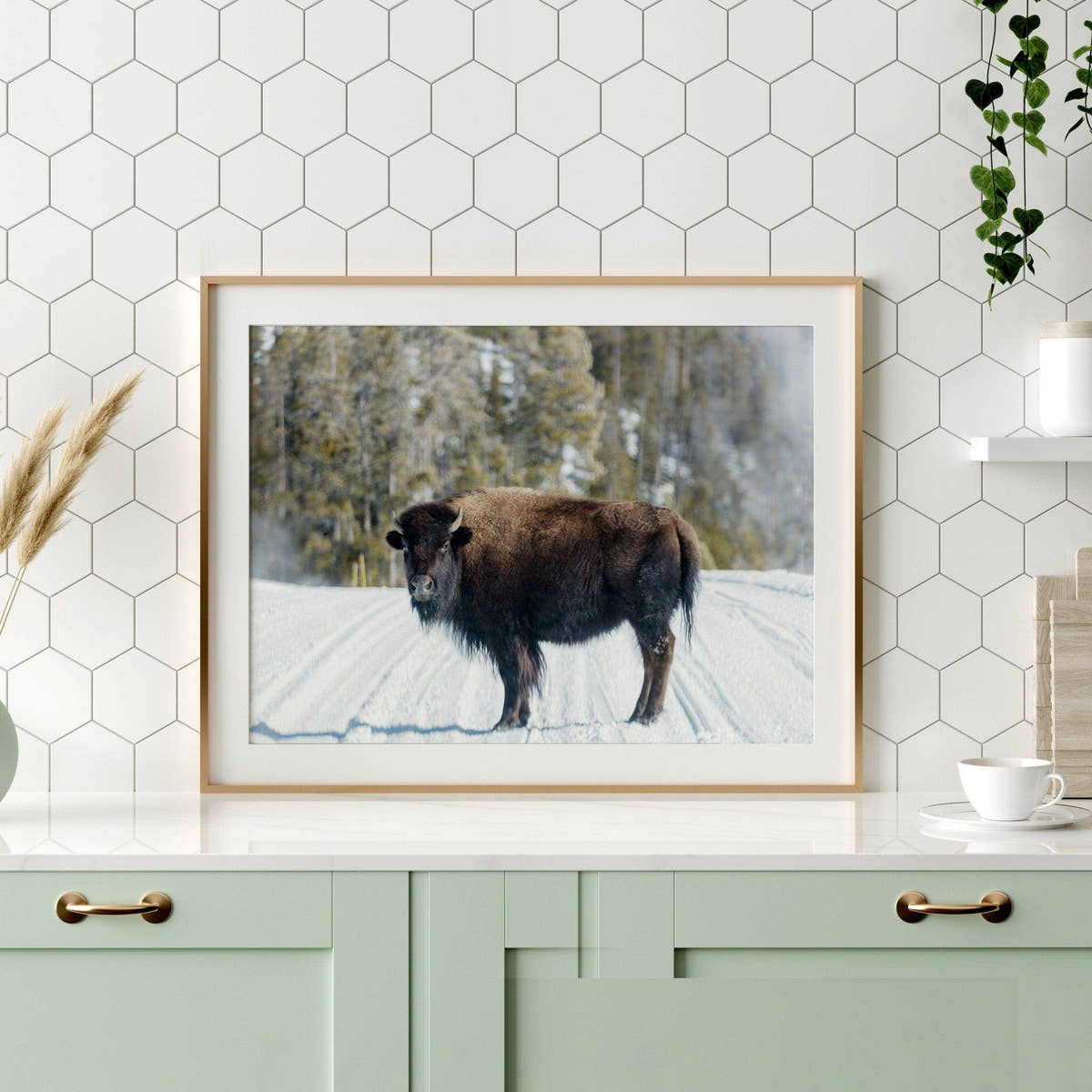 Buffalo Print, Bison Photography, Winter landscape Poster