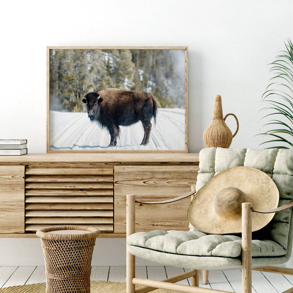 Buffalo Print, Bison Photography, Winter landscape Poster