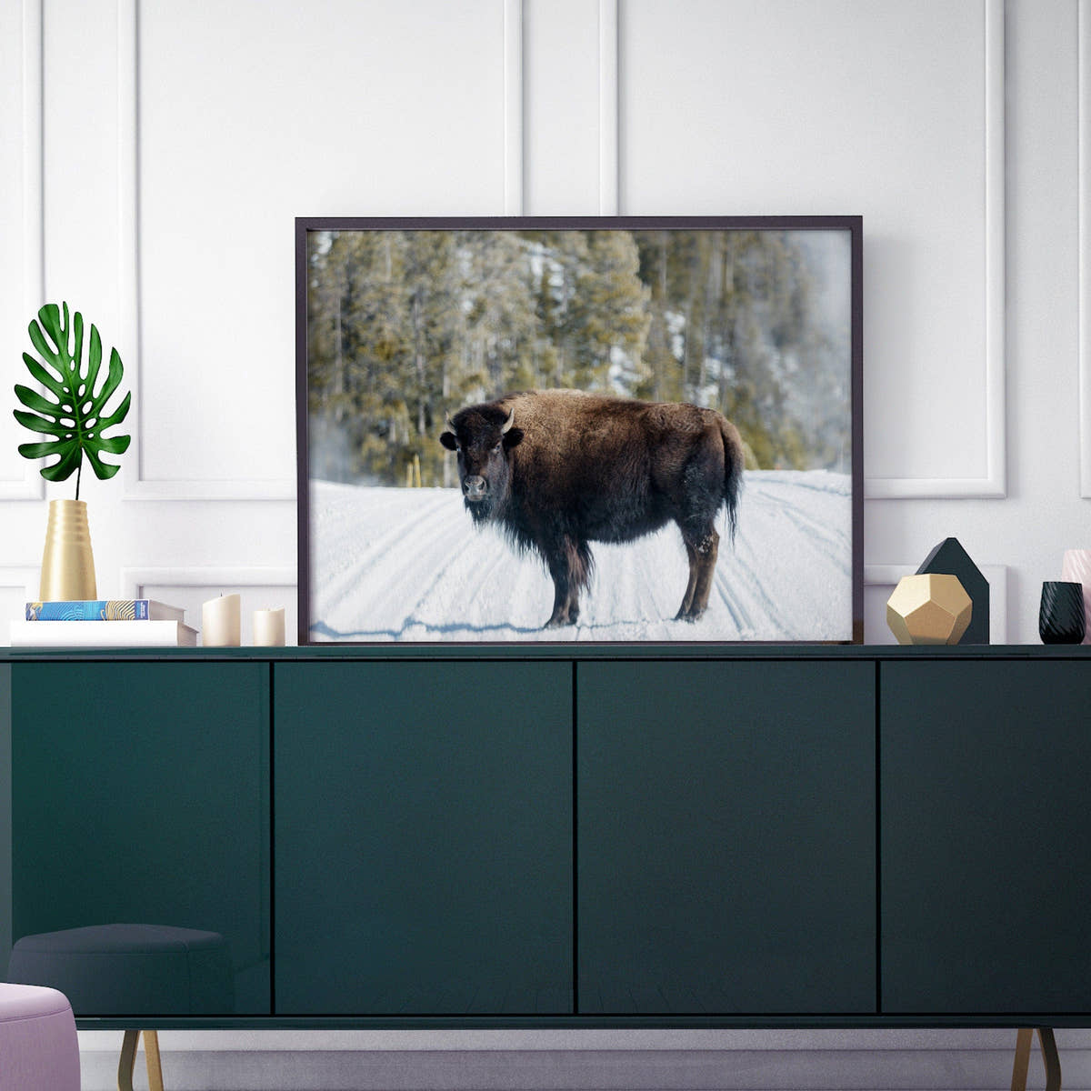 Buffalo Print, Bison Photography, Winter landscape Poster