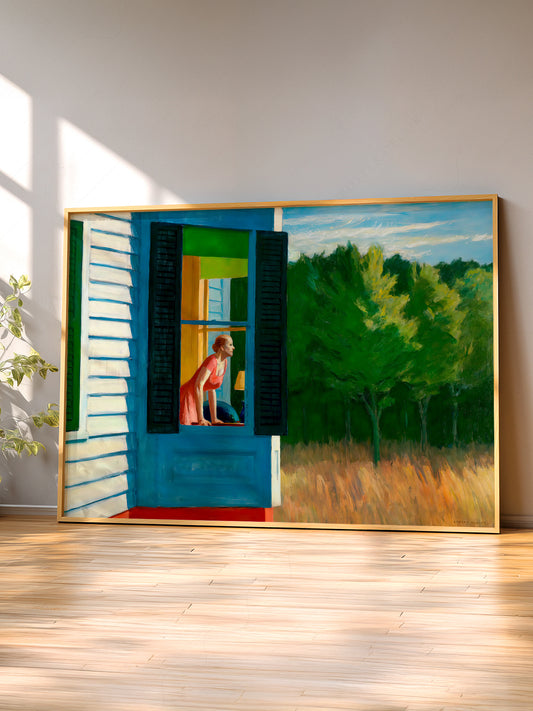 Edward Hopper Cape Cod Morning wall art print displayed in a bright modern living room