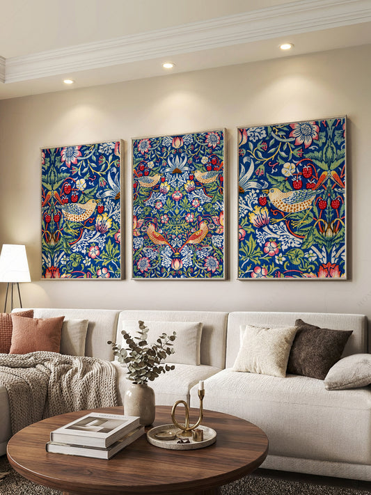 William Morris Strawberry Thief Set of 3 Prints – Arts & Crafts Wall Art