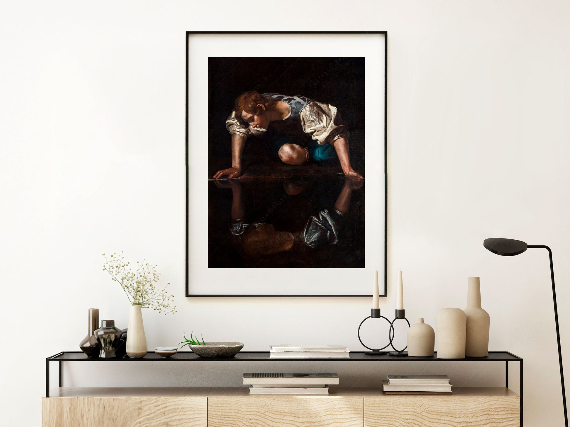 Caravaggio, Narcissus painting, Fine Art Print