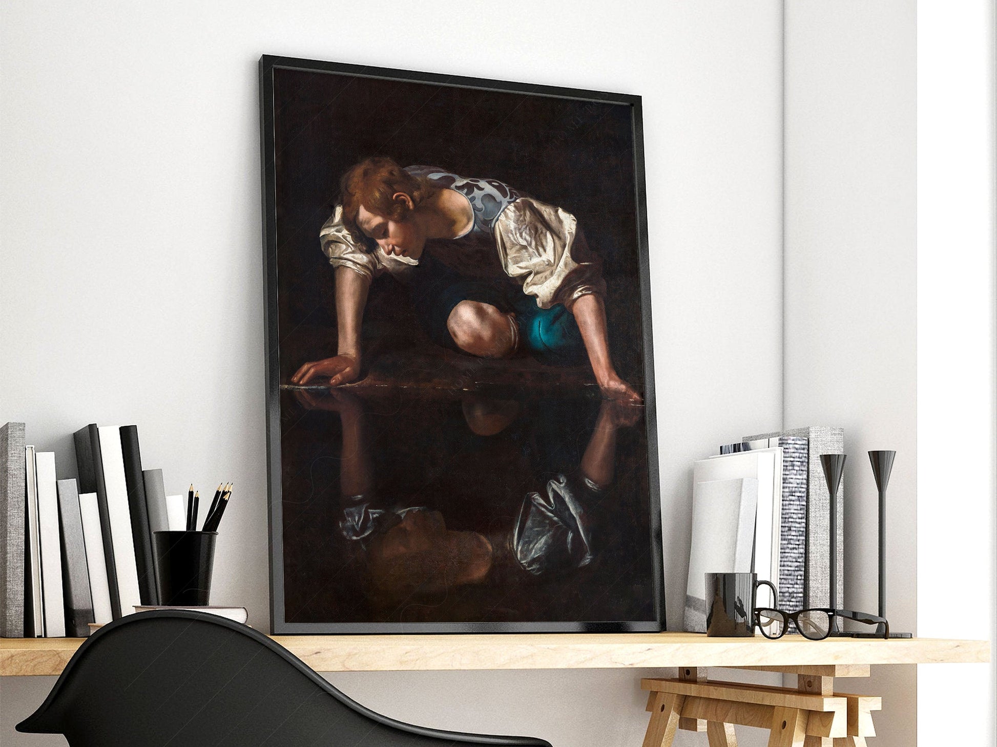 Caravaggio, Narcissus painting, Fine Art Print