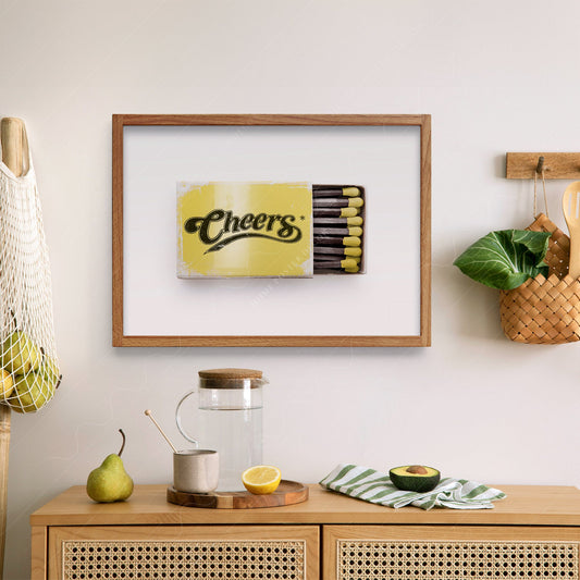 Cheers wall art, Matchbox photography, Retro print