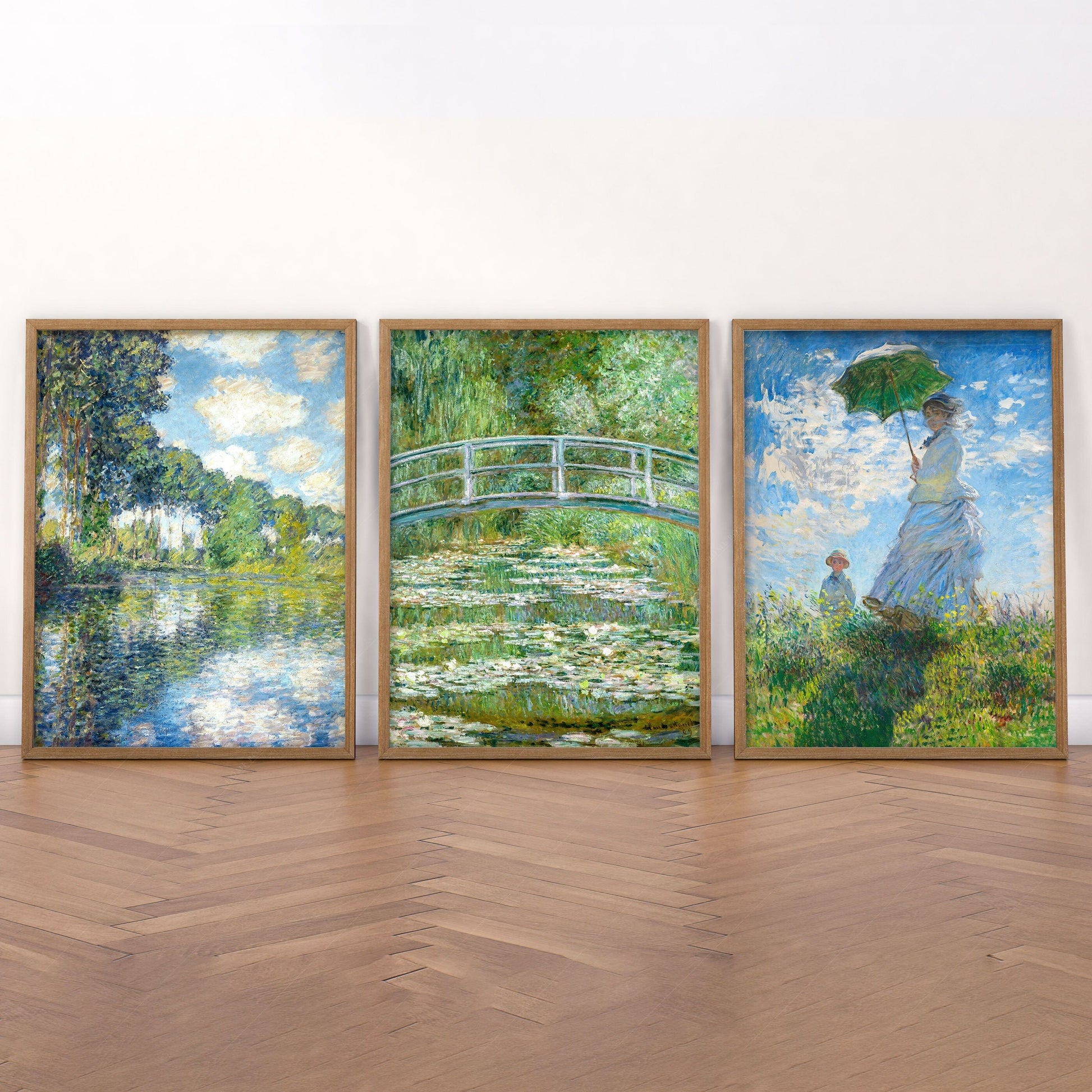 Claude Monet, Set of 3 Prints, Bridge Over a Pond, Water Lilies, Madame Monet, Poplars on the Epte