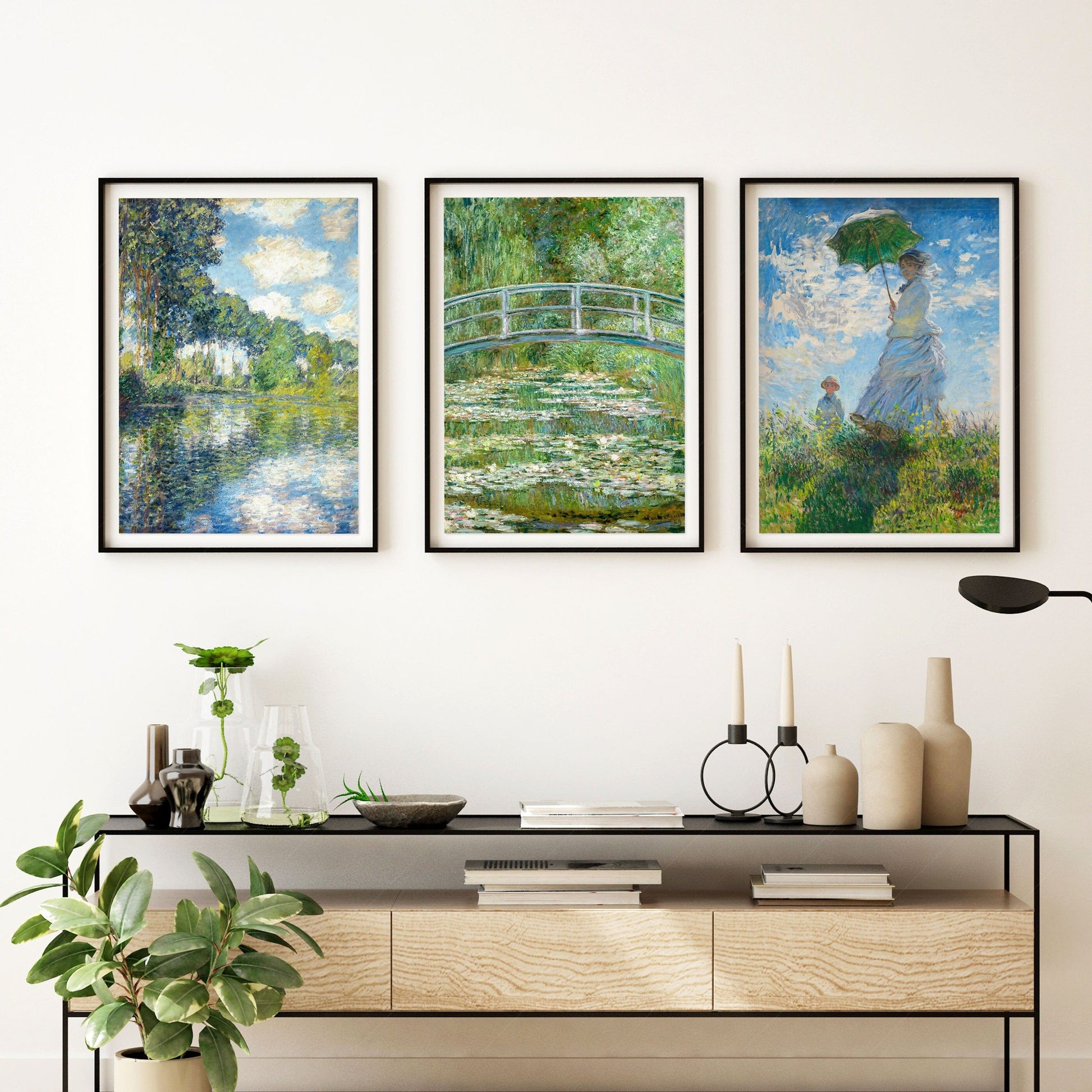 Claude Monet, Set of 3 Prints, Bridge Over a Pond, Water Lilies, Madame Monet, Poplars on the Epte