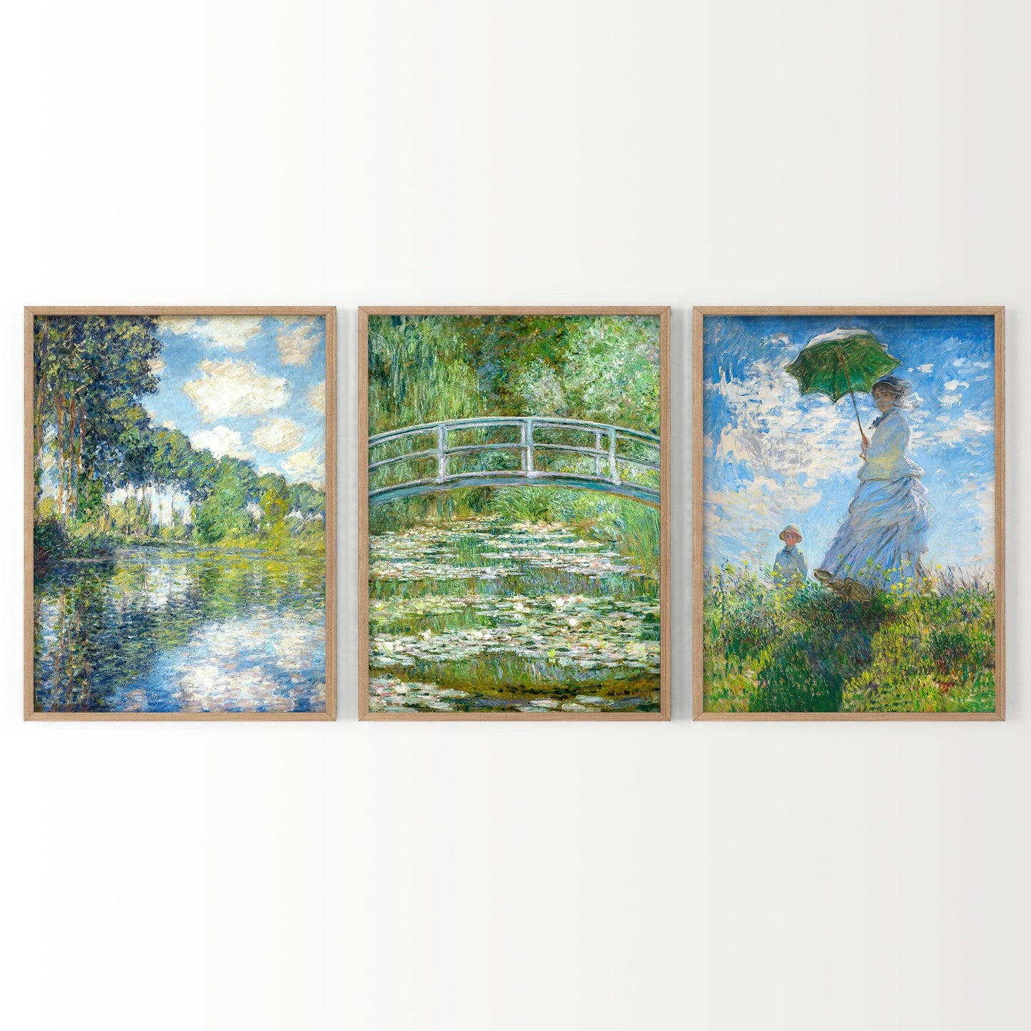 Claude Monet, Set of 3 Prints, Bridge Over a Pond, Water Lilies, Madame Monet, Poplars on the Epte