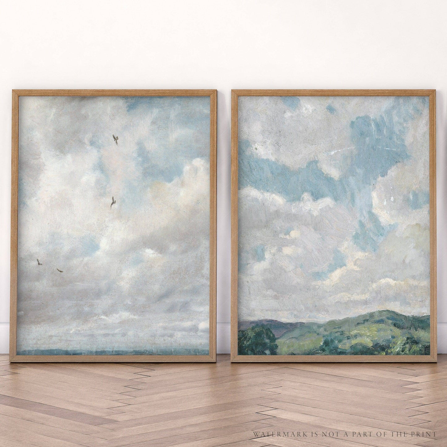 Cloud Print, Set of 2 Poster, Muted Sky Art, Countryside Landscape