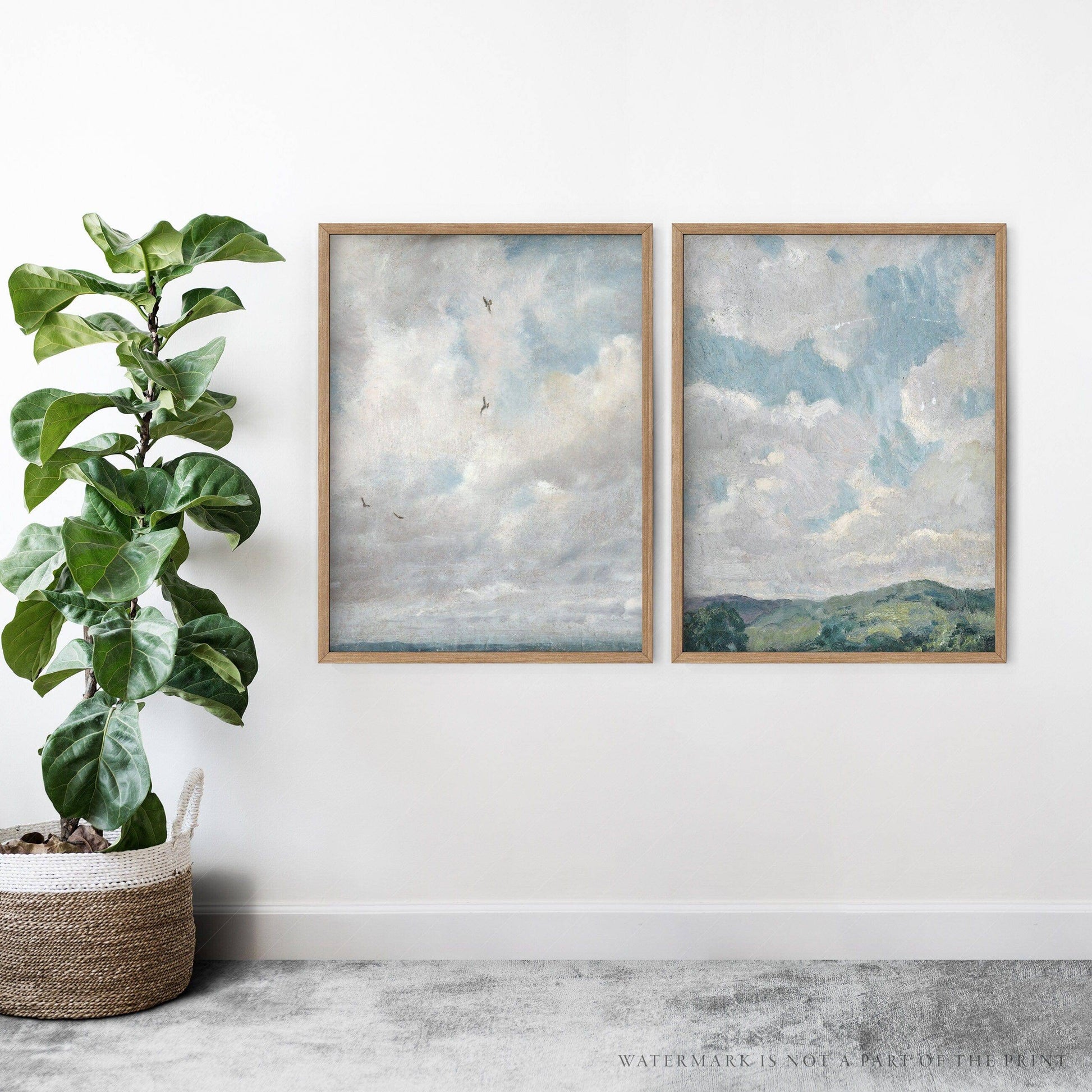 Cloud Print, Set of 2 Poster, Muted Sky Art, Countryside Landscape