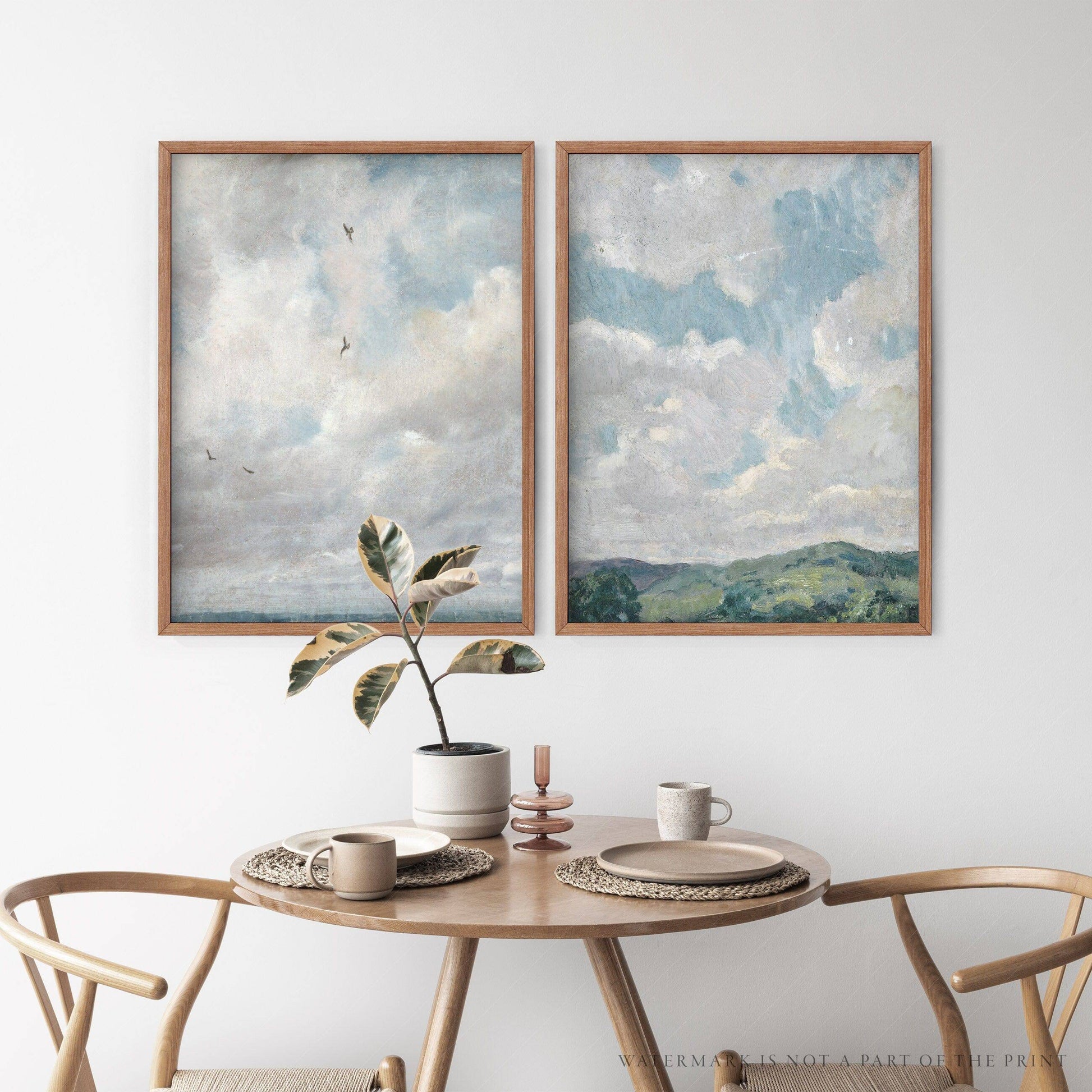 Cloud Print, Set of 2 Poster, Muted Sky Art, Countryside Landscape