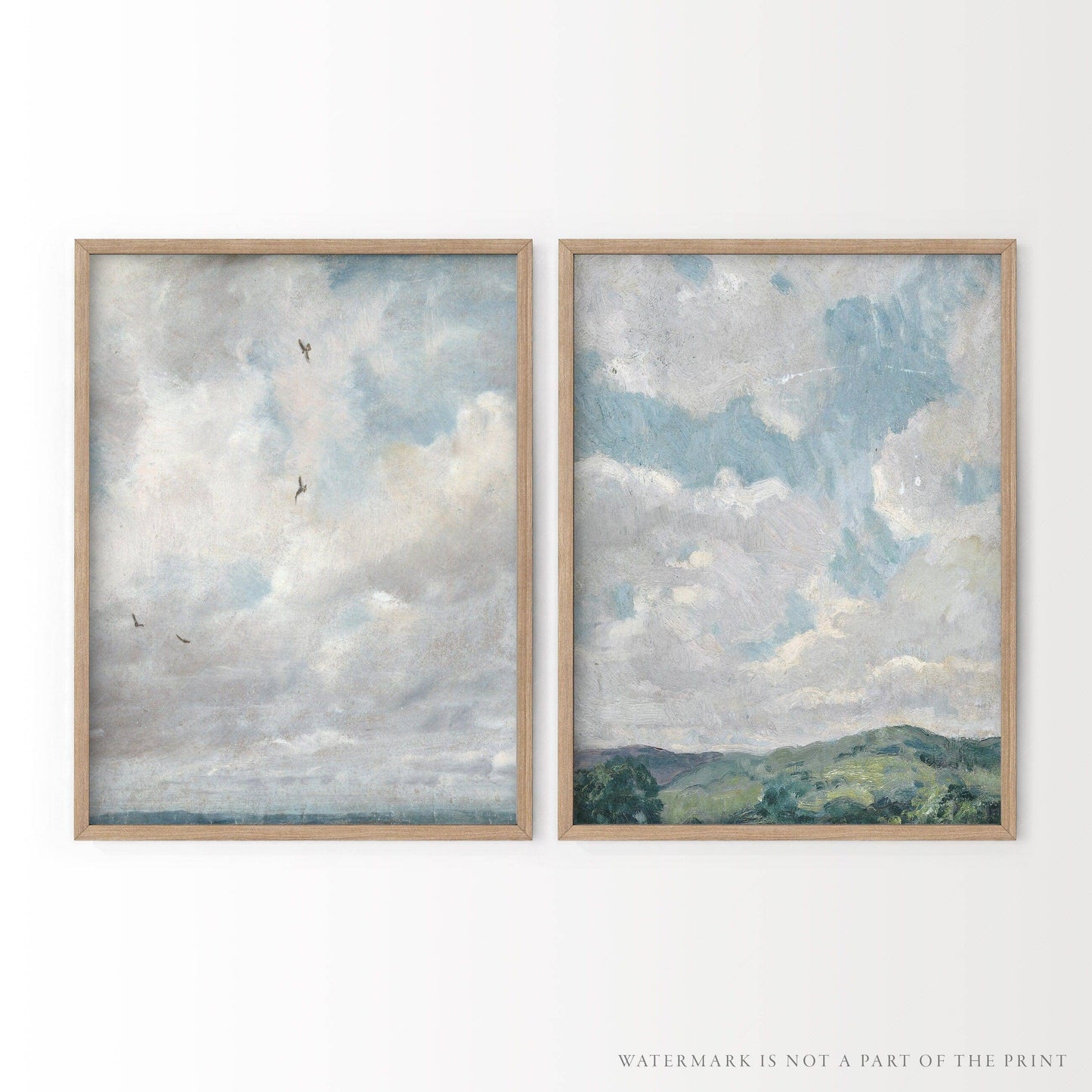 Cloud Print, Set of 2 Poster, Muted Sky Art, Countryside Landscape