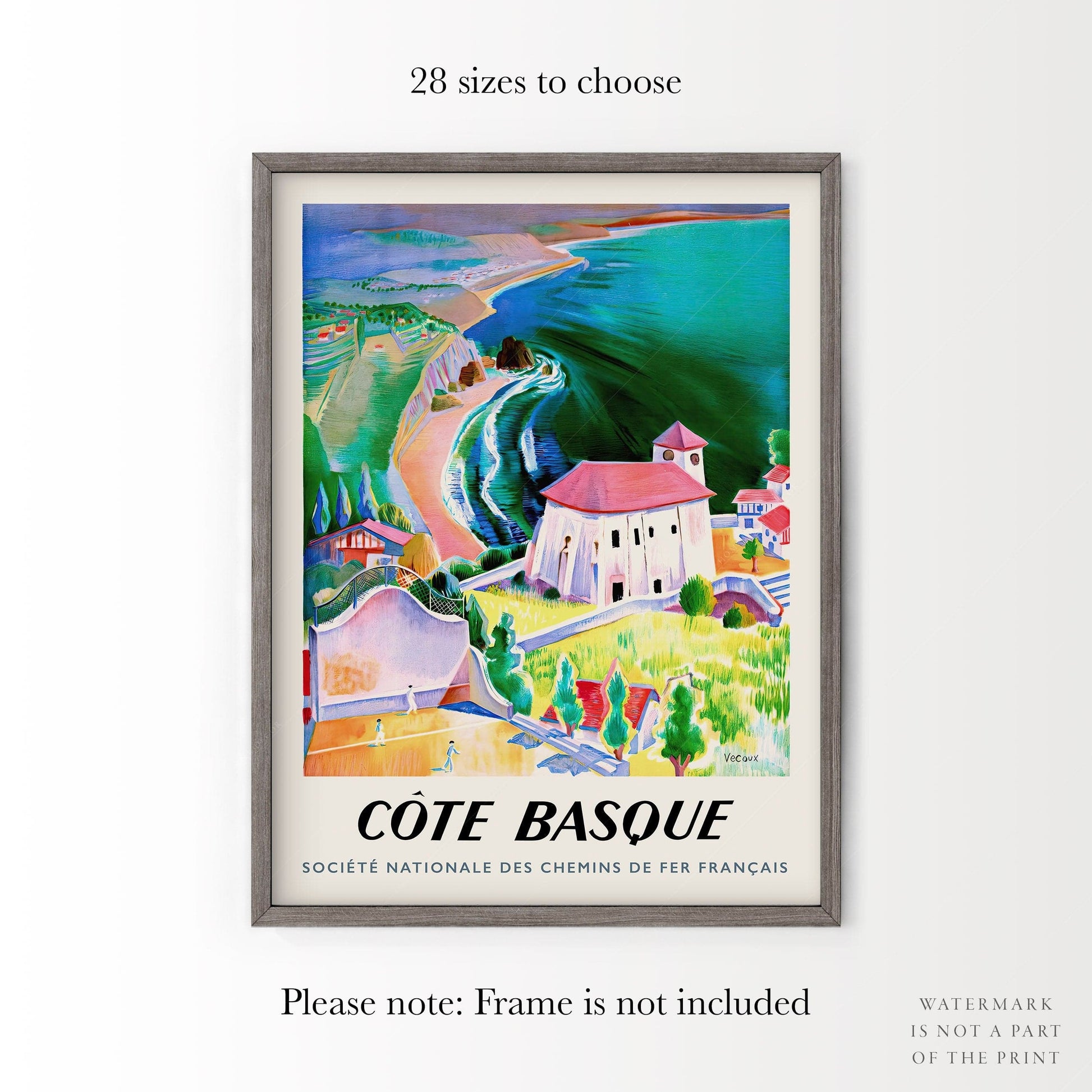 Cote Basque, Travel Poster, Riviera Art, Seascape Print