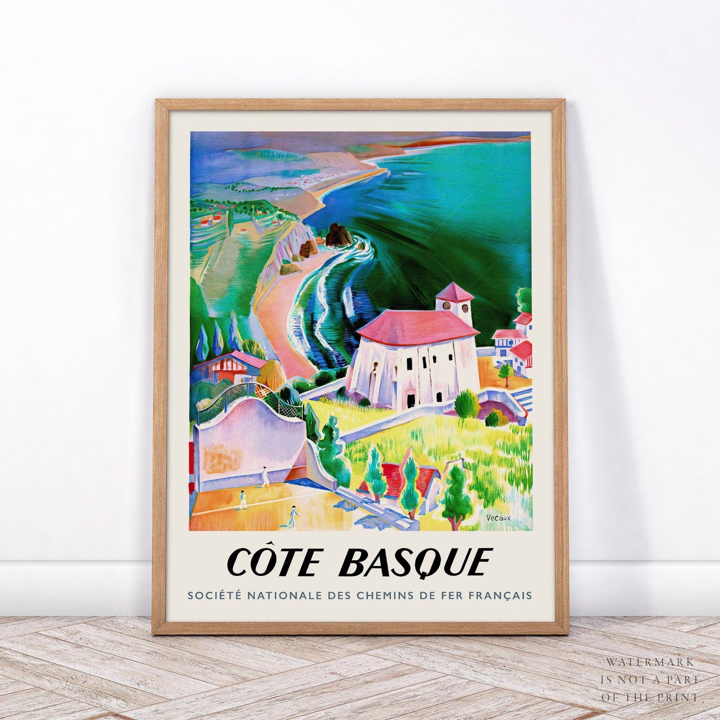 Cote Basque, Travel Poster, Riviera Art, Seascape Print