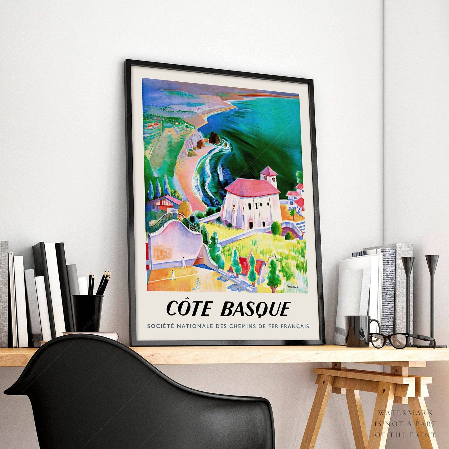 Cote Basque, Travel Poster, Riviera Art, Seascape Print