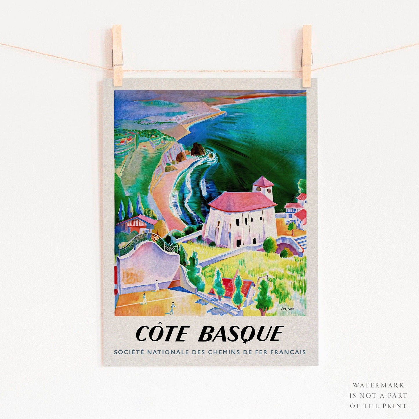 Cote Basque, Travel Poster, Riviera Art, Seascape Print