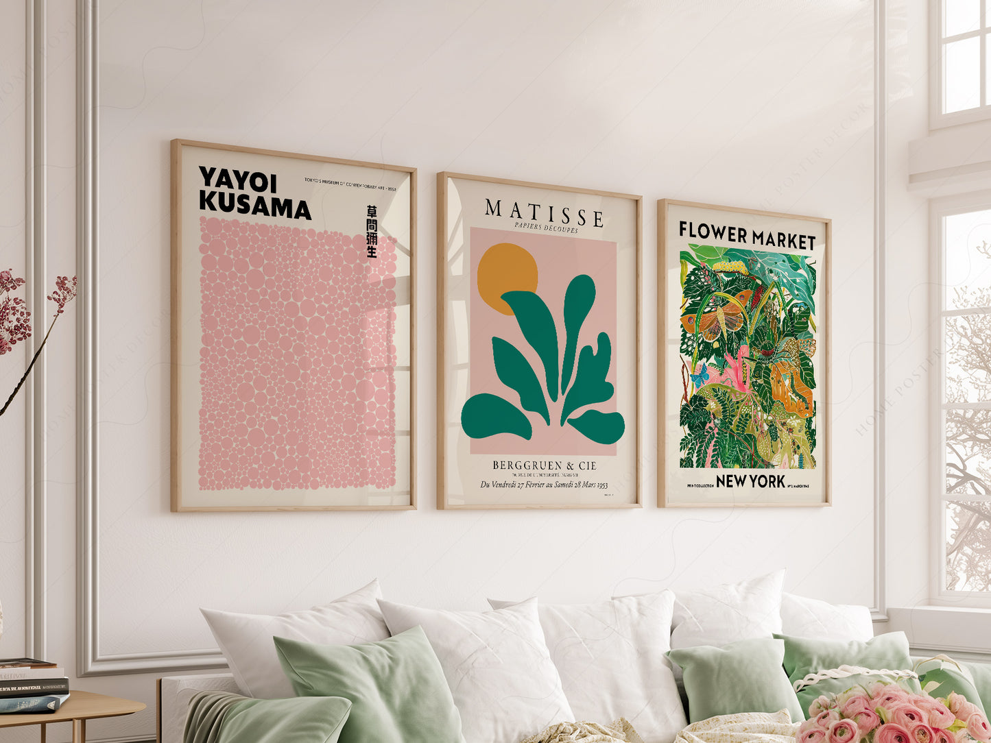 Henri Matisse, Modern Gallery Wall, Henri Matisse, Yayoi Kusama, Flower Market New York, Set of 3 Prints