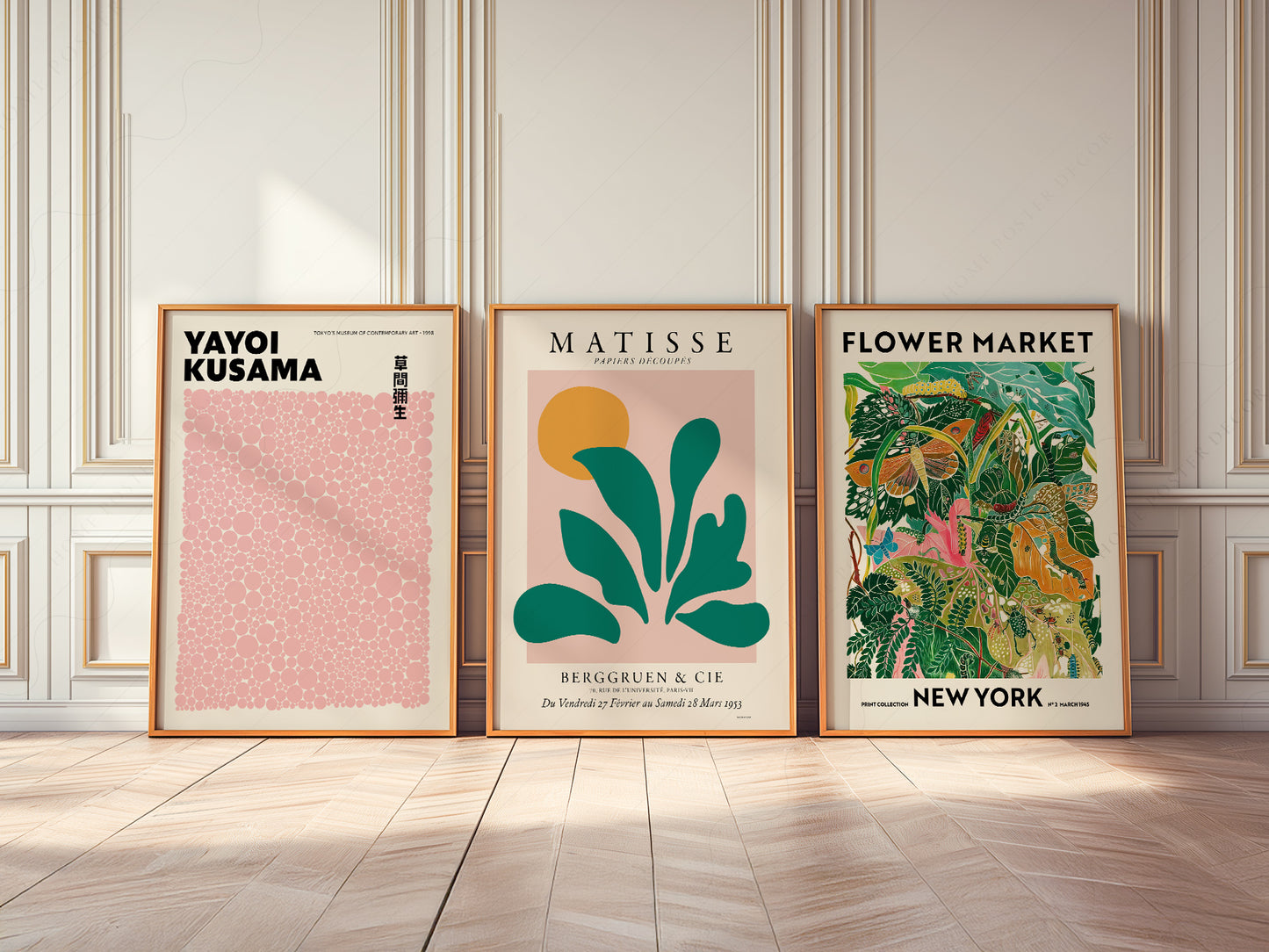 Henri Matisse, Modern Gallery Wall, Henri Matisse, Yayoi Kusama, Flower Market New York, Set of 3 Prints