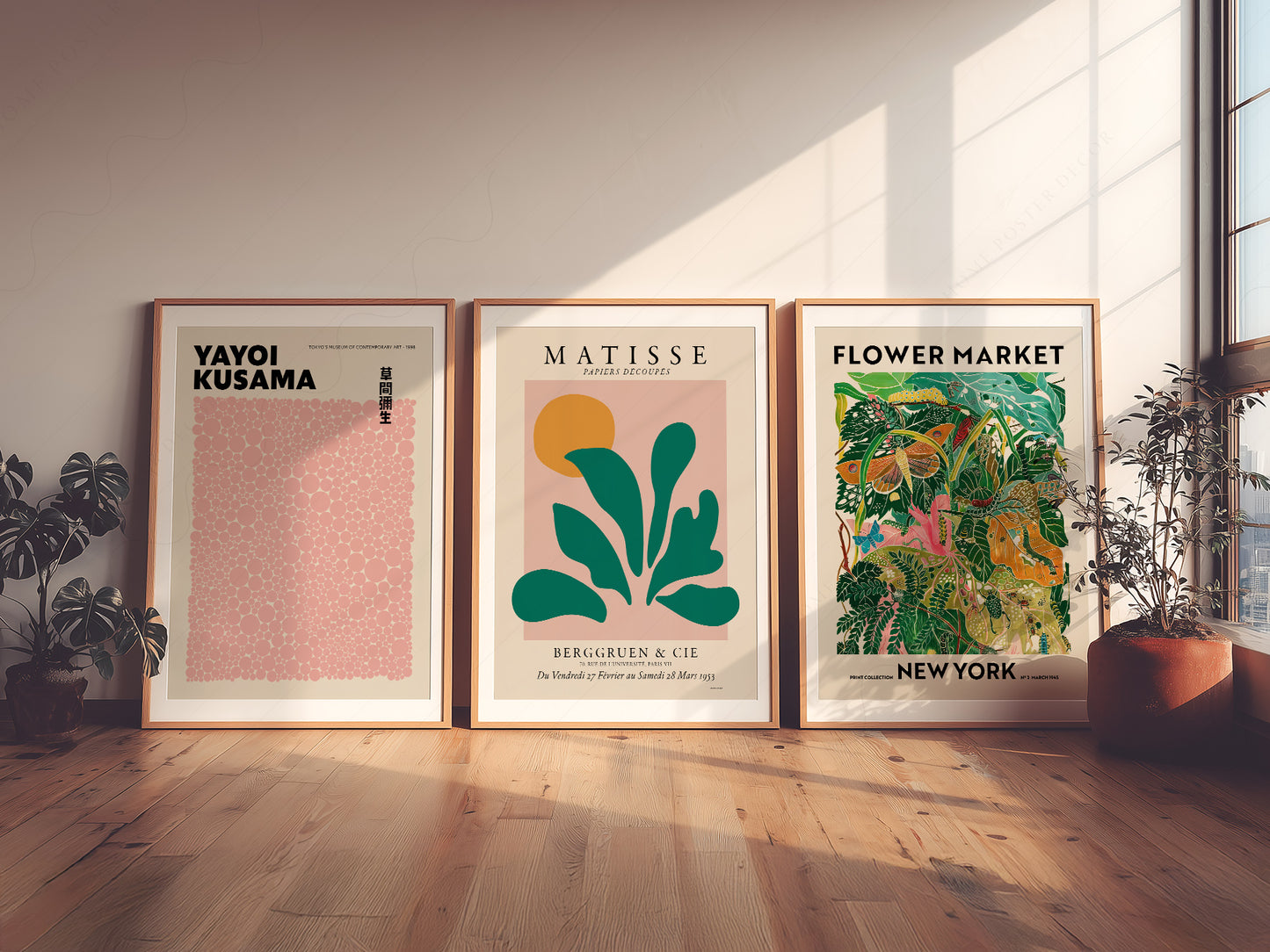 Henri Matisse, Modern Gallery Wall, Henri Matisse, Yayoi Kusama, Flower Market New York, Set of 3 Prints