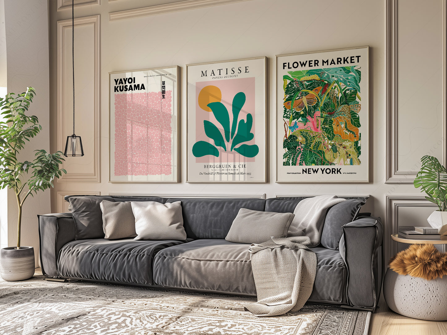 Henri Matisse, Modern Gallery Wall, Henri Matisse, Yayoi Kusama, Flower Market New York, Set of 3 Prints