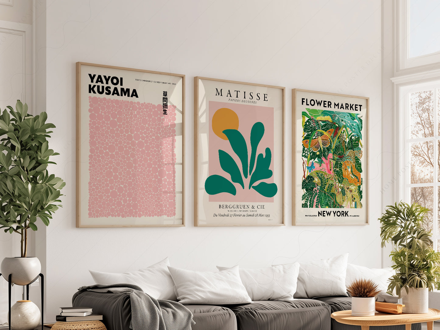 Henri Matisse, Modern Gallery Wall, Henri Matisse, Yayoi Kusama, Flower Market New York, Set of 3 Prints